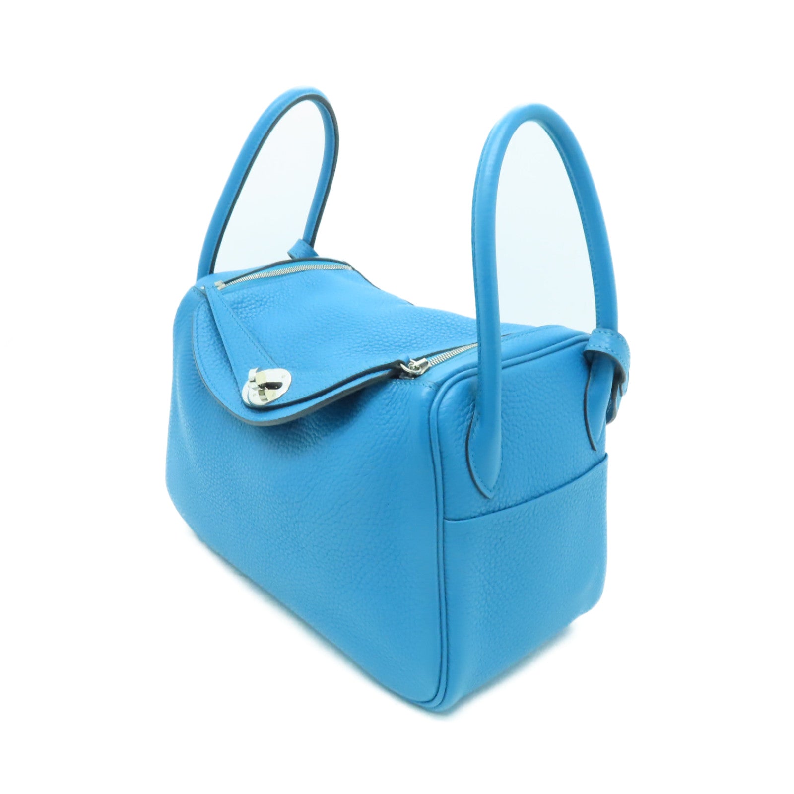 HERMES 【清倉大減價】Clemence皮革Lindy 26銀扣手挽肩背兩用袋Turquoise綠松石色