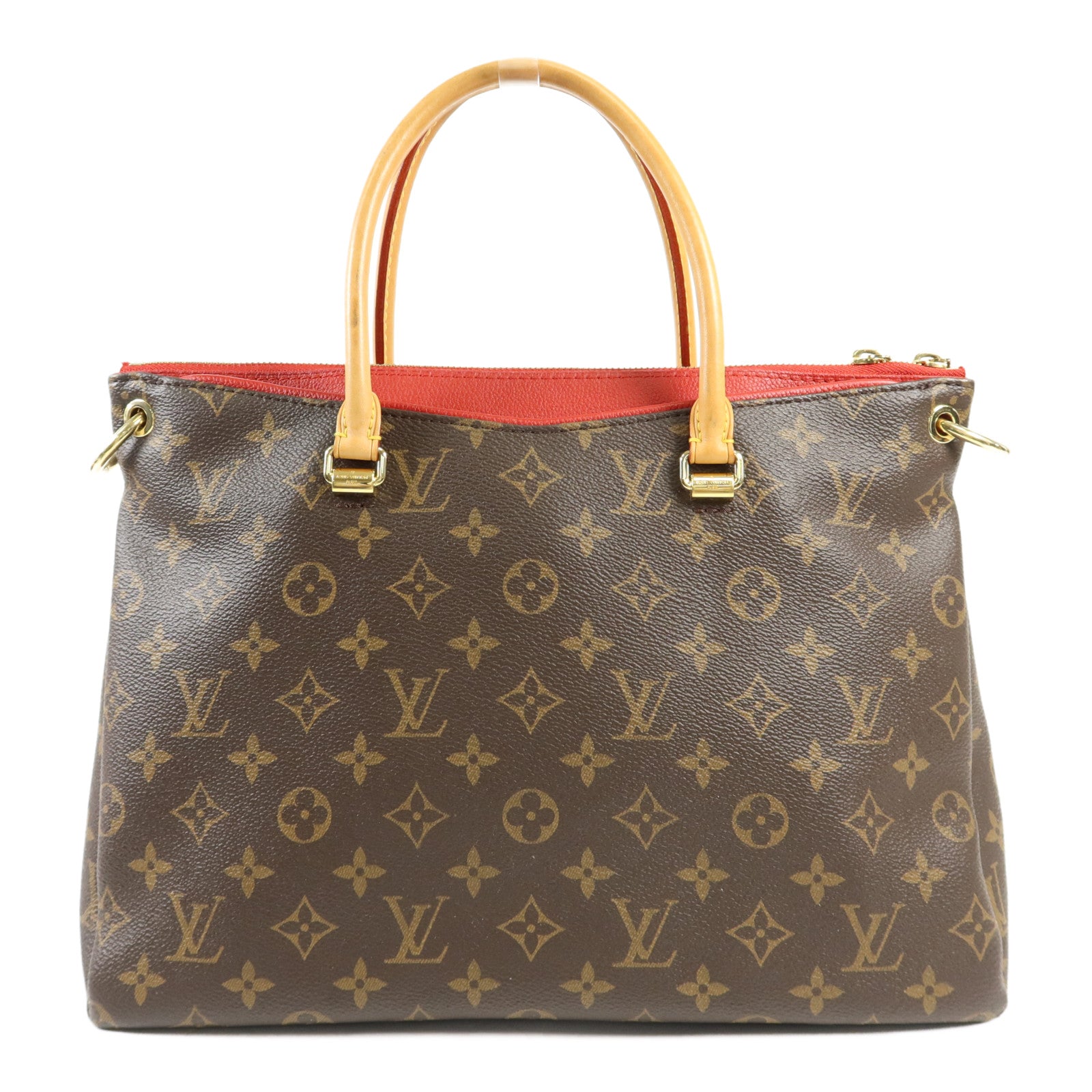 LOUIS VUITTON Monogram Pallas金扣手挽肩背兩用袋棕色/紅色