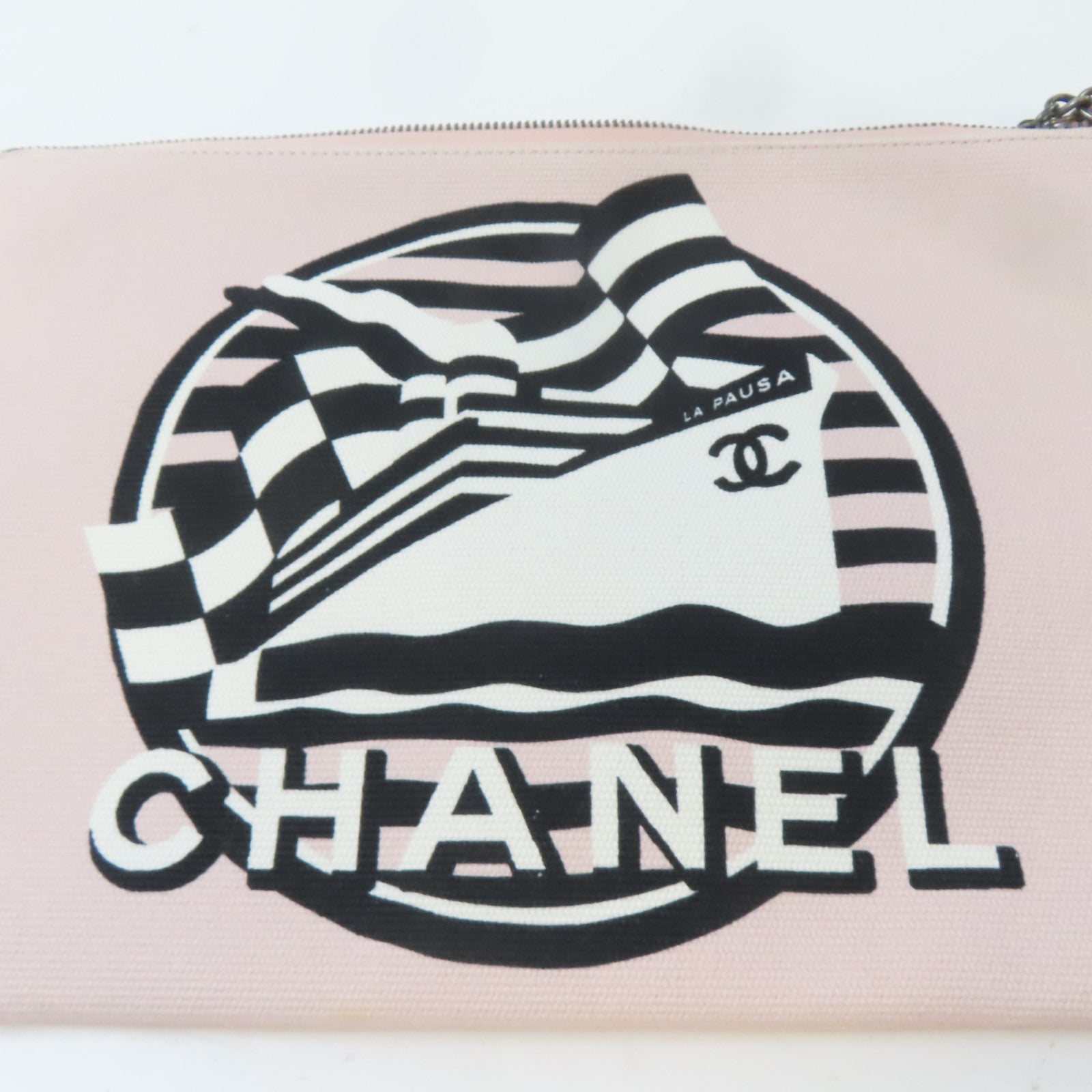 CHANEL 【激減優惠】帆布Pouch黑扣小袋粉紅色