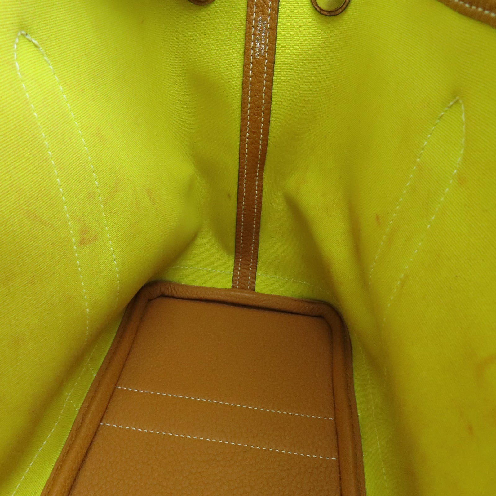 HERMES Canvas Garden Party TPM Silver Buckle Hand Bag Yellow
