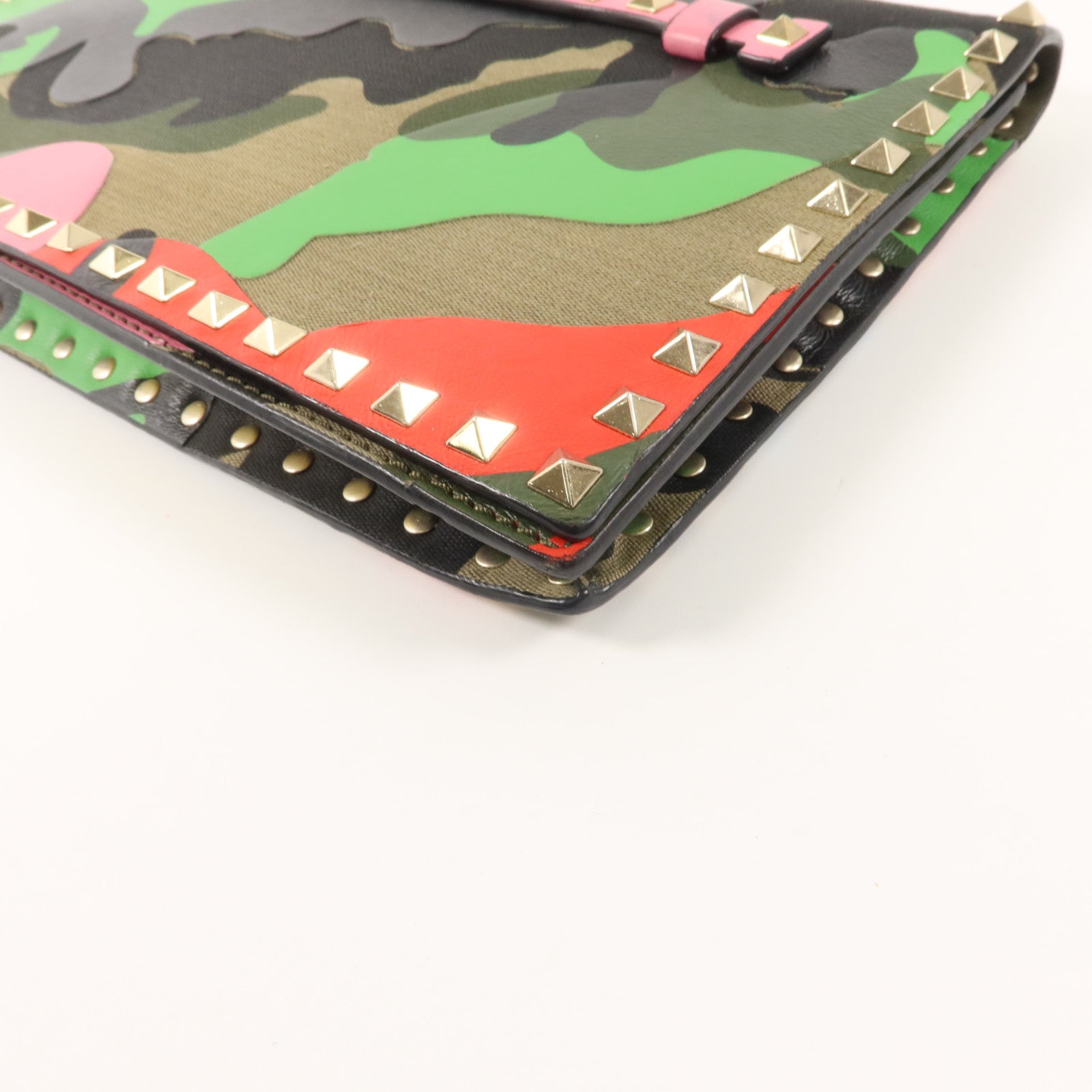 Valentino 帆布/牛皮皮革Camouflage Rockstud Wristlet Clutch手拿包