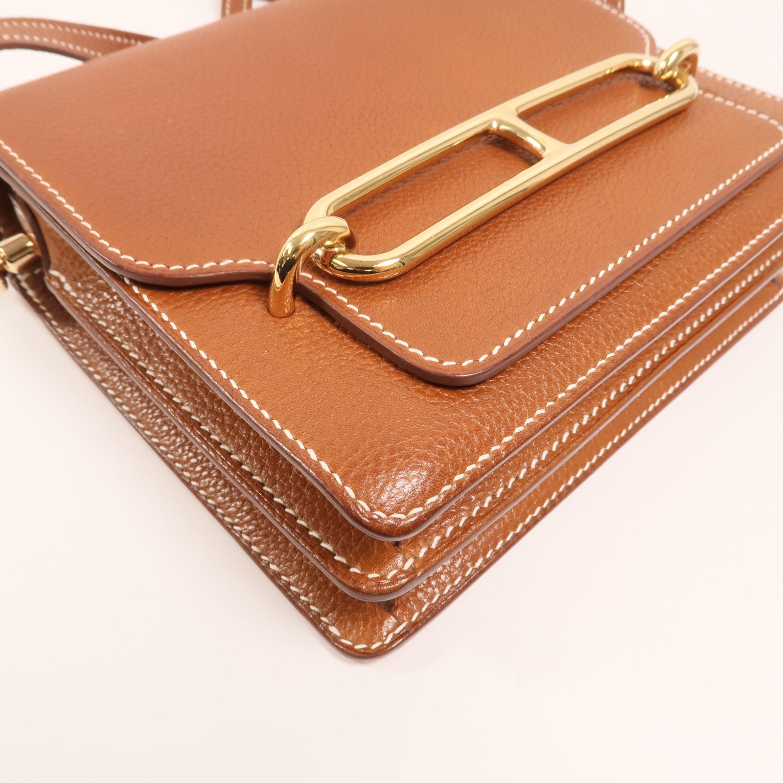 HERMES Barenia皮革Mini Roulis金扣肩背袋Gold