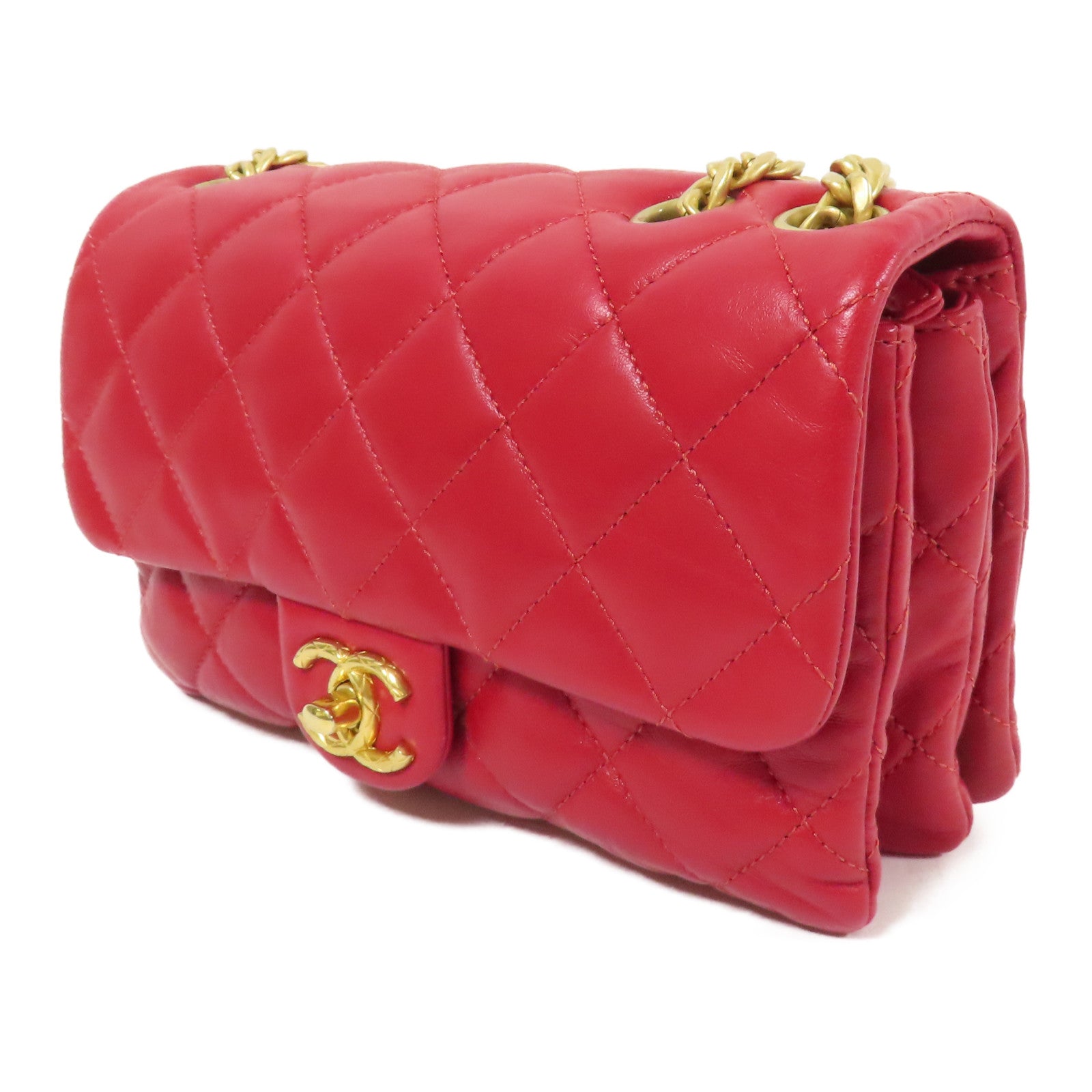 CHANEL 羊皮皮革Chain Shoulder金扣鏈帶肩背袋