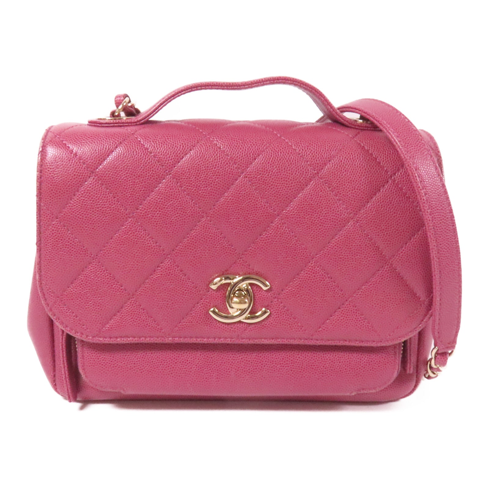 CHANEL 牛皮皮革Business Affinity金扣鏈帶手挽肩背兩用袋