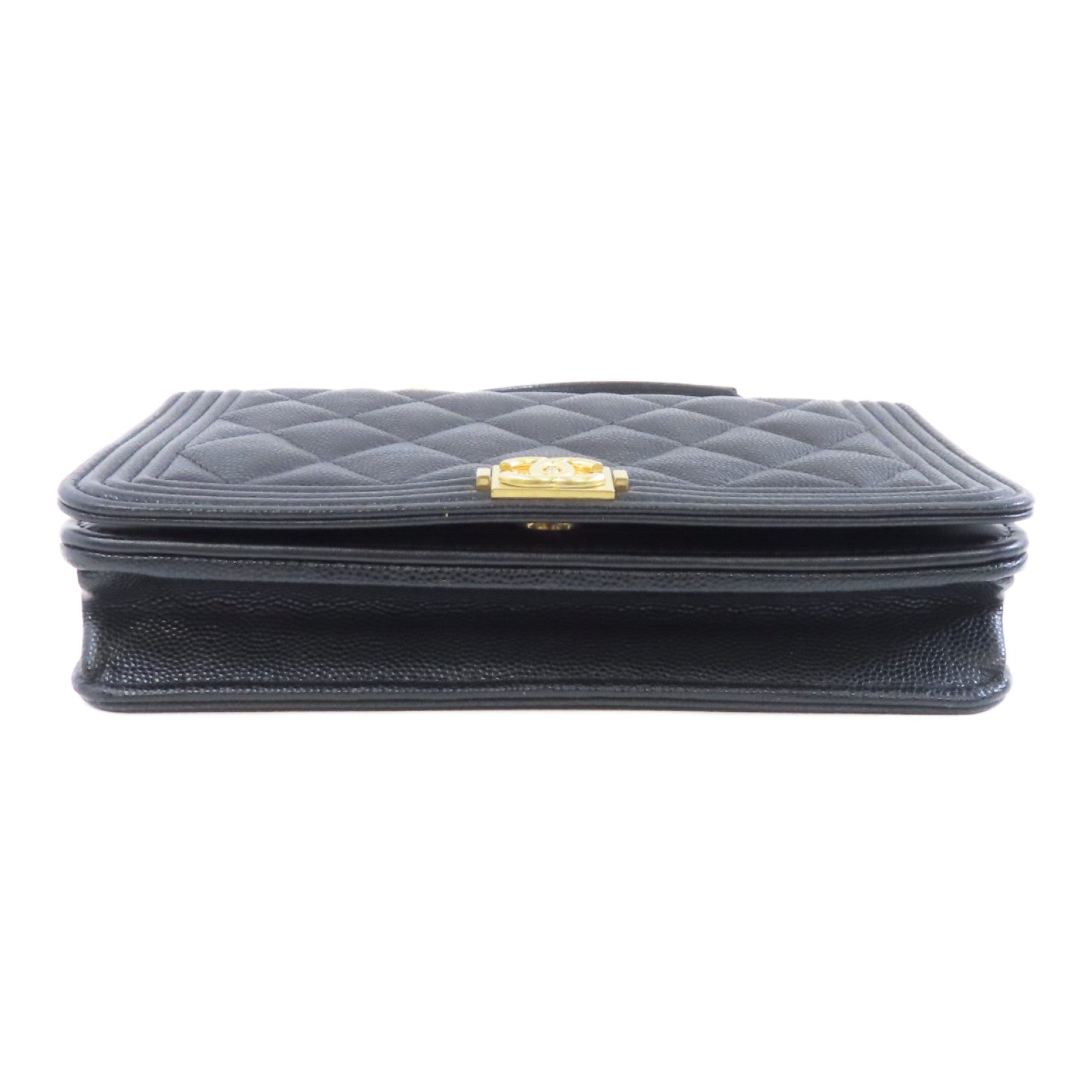 CHANEL 菱格Caviar皮革Boy Wallet On Chain金扣鏈帶肩背袋黑色