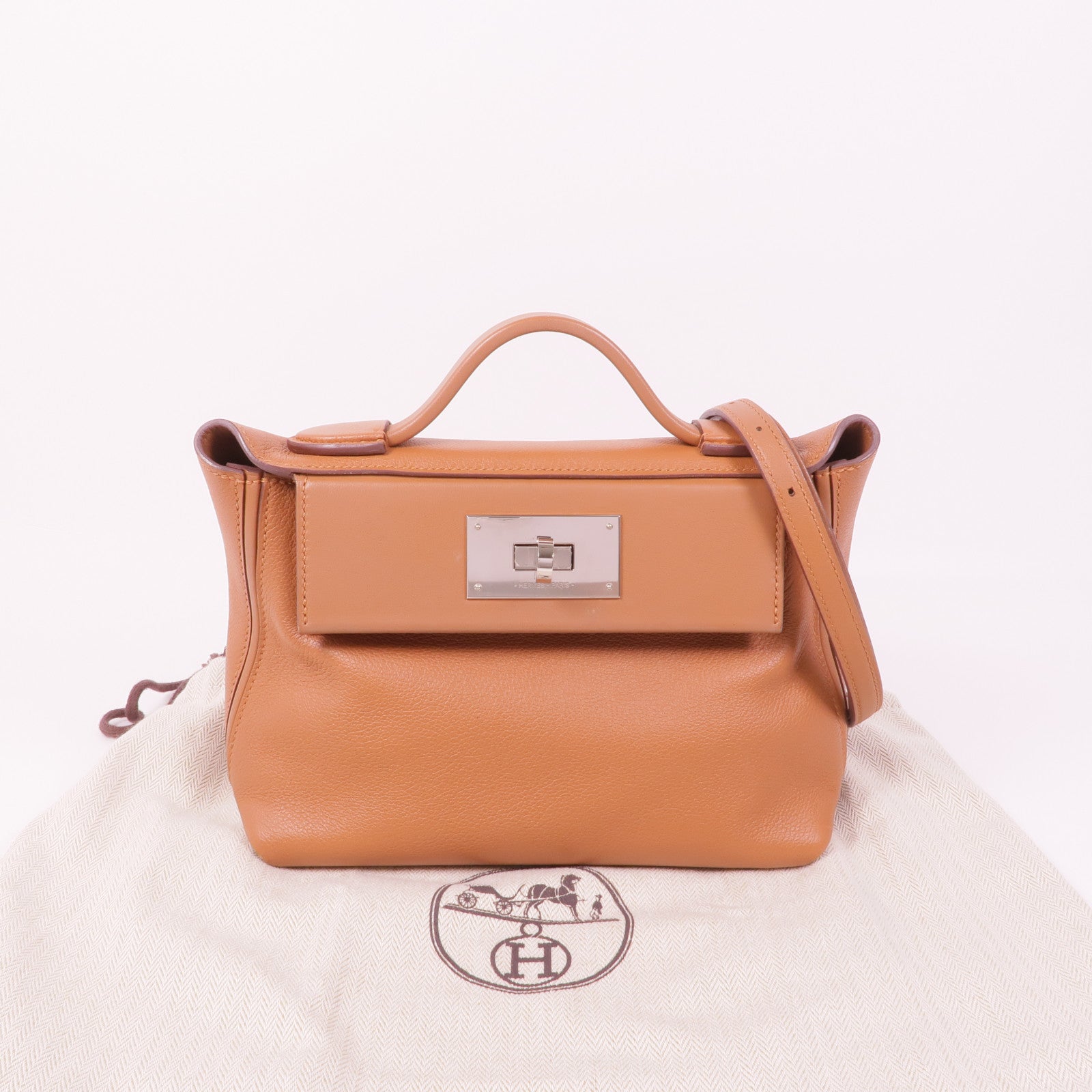 HERMES Evercolor皮革24/24 Mini銀扣手挽肩背兩用袋Gold