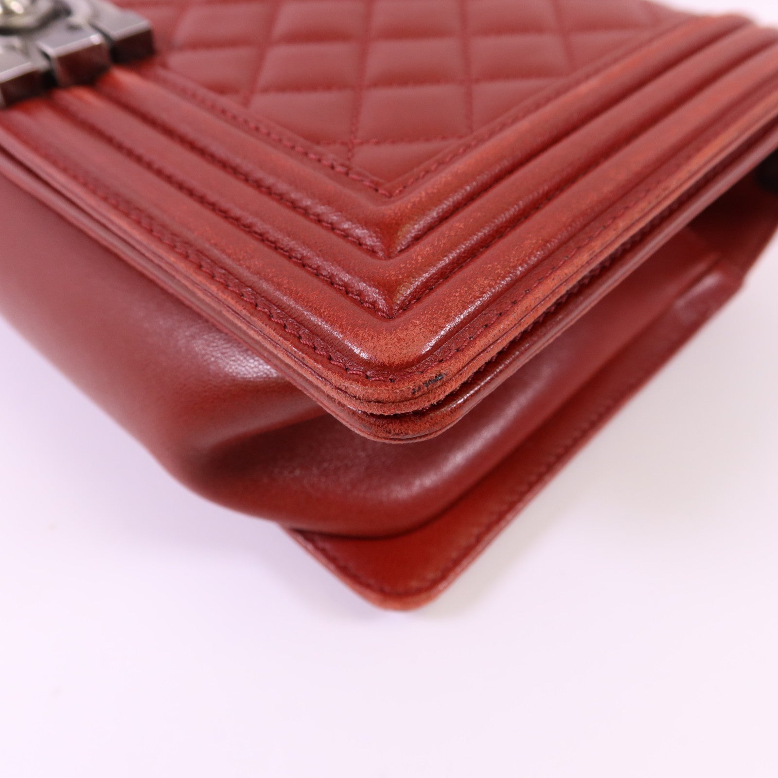 CHANEL 羊皮皮革Boy 25銀扣鏈帶肩背袋