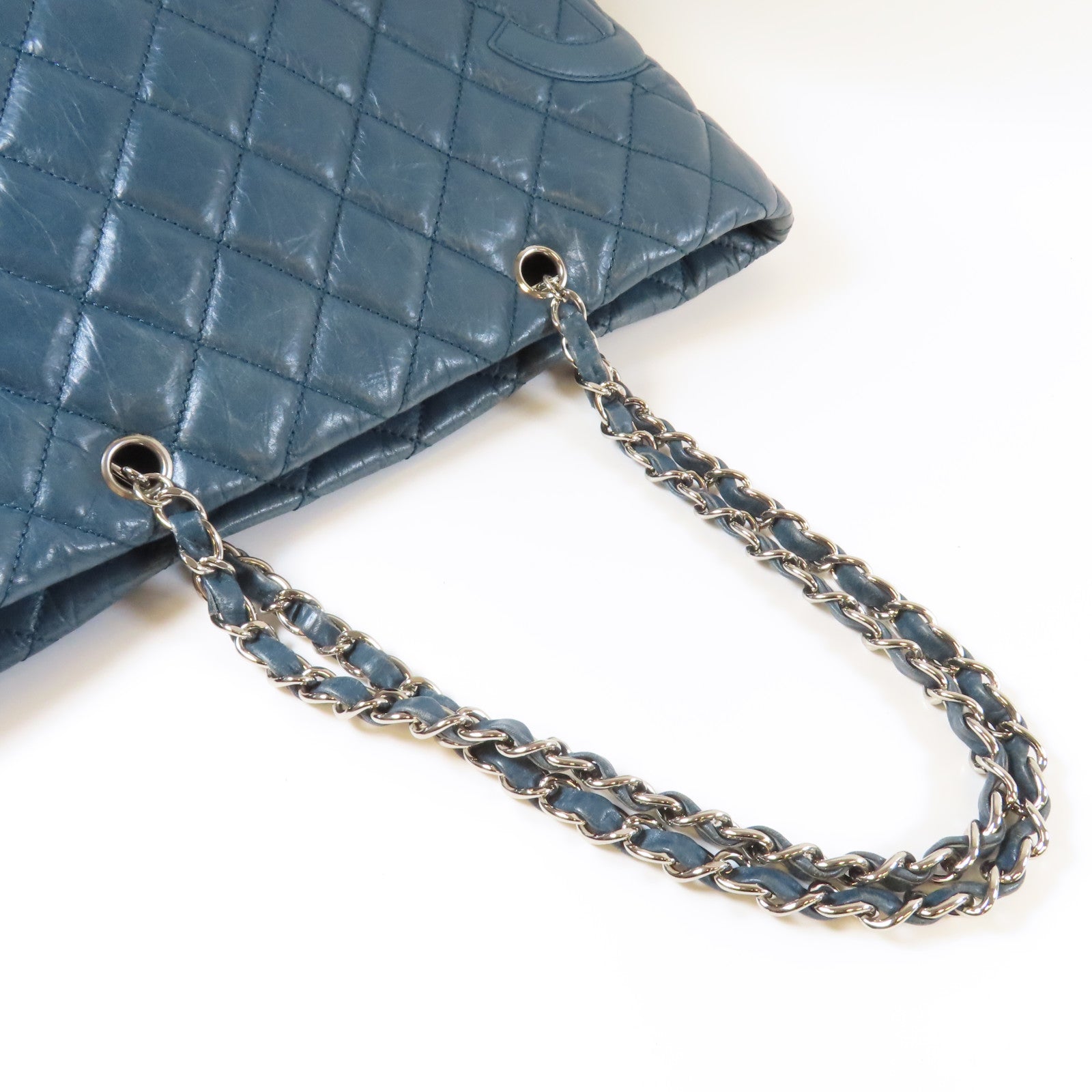 CHANEL 【激減優惠】菱格菱格牛皮皮革Chain Shoulder銀扣鏈帶肩背袋藍色