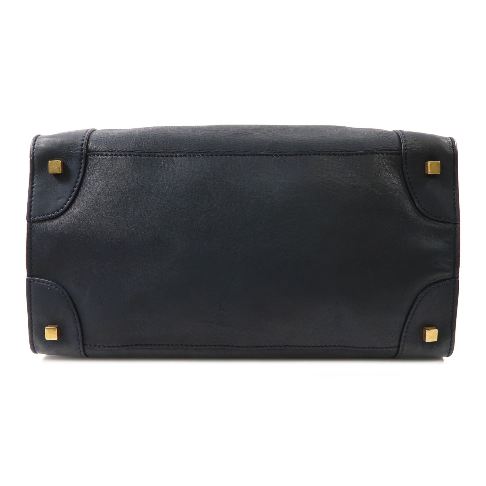 CELINE 牛皮皮革Luggage金扣手挽袋深藍色