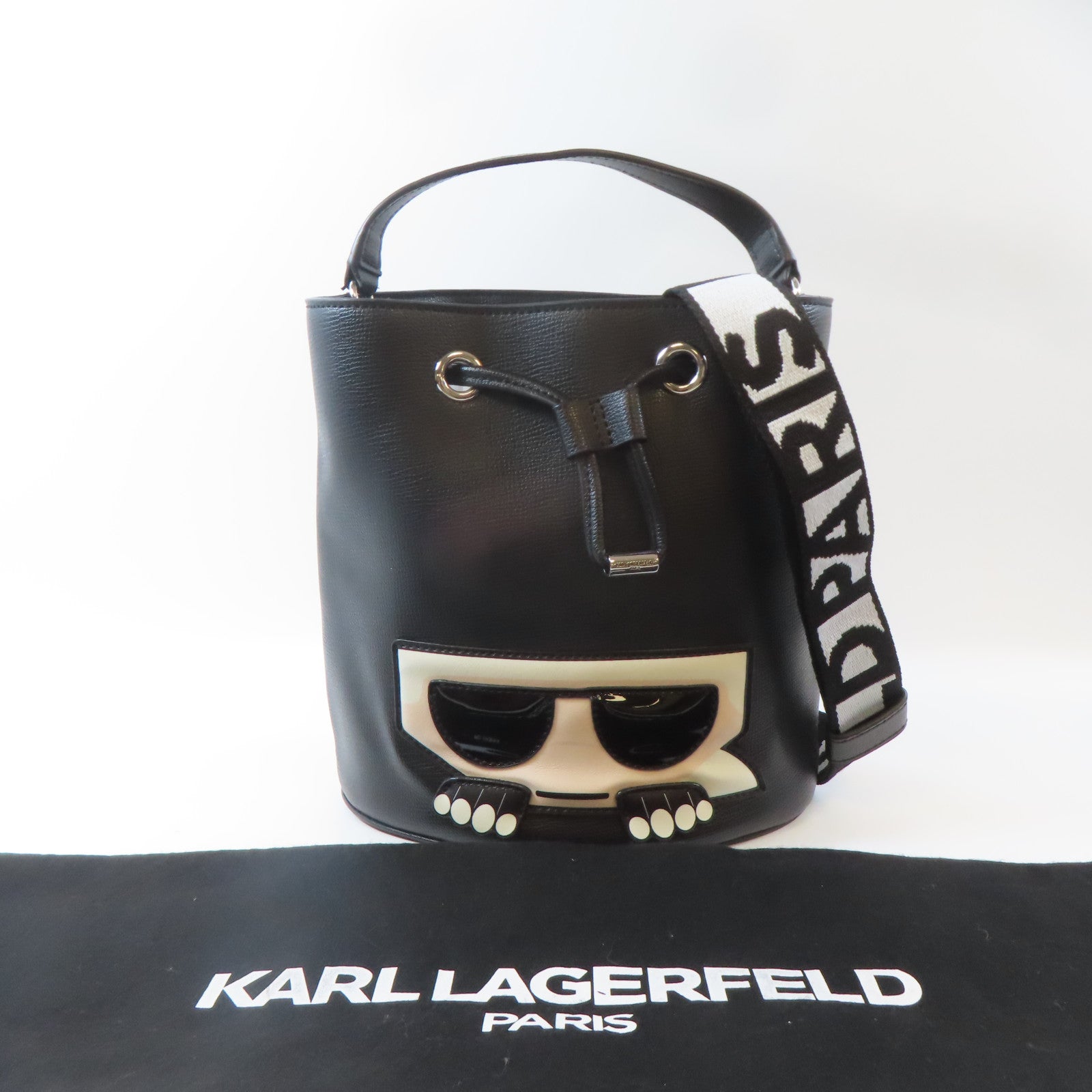 KARL LAGERFELD 牛皮皮革Karl Lagerfeld 2 Way Bucket Bag銀扣手挽肩背兩用袋黑色