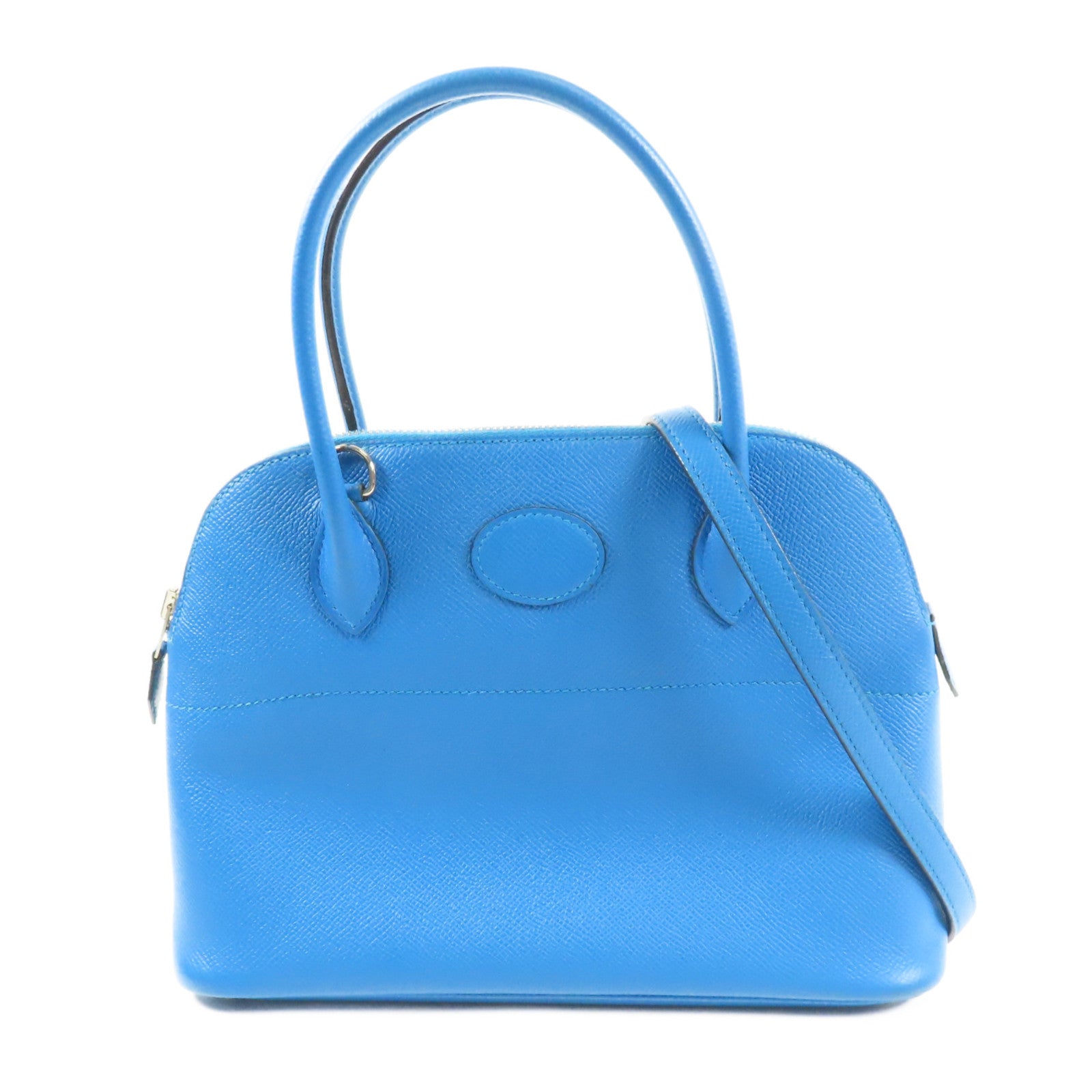 HERMES Epsom皮革Bolide 27銀扣手挽肩背兩用袋Bleu Zanzibar