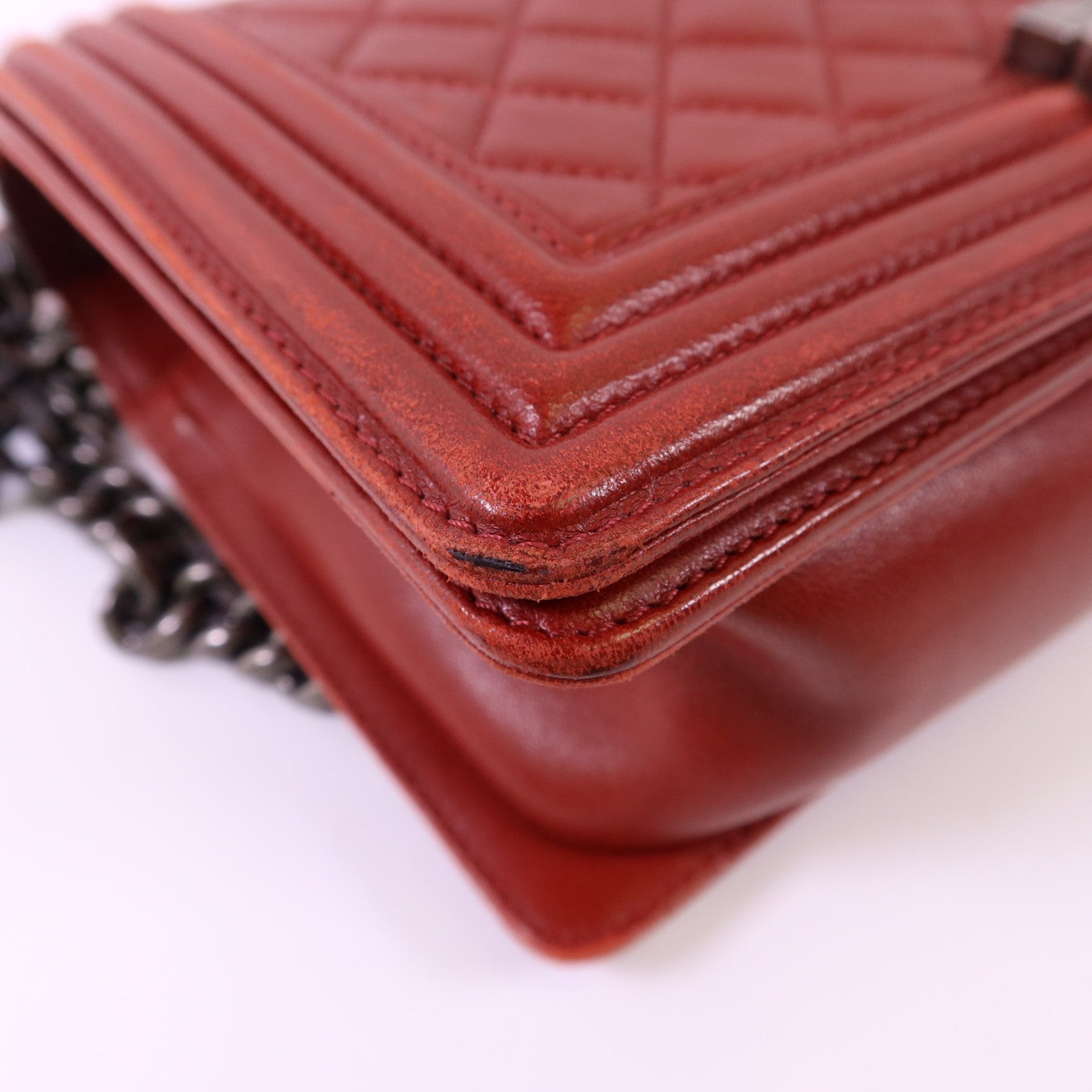 CHANEL 羊皮皮革Boy 25銀扣鏈帶肩背袋