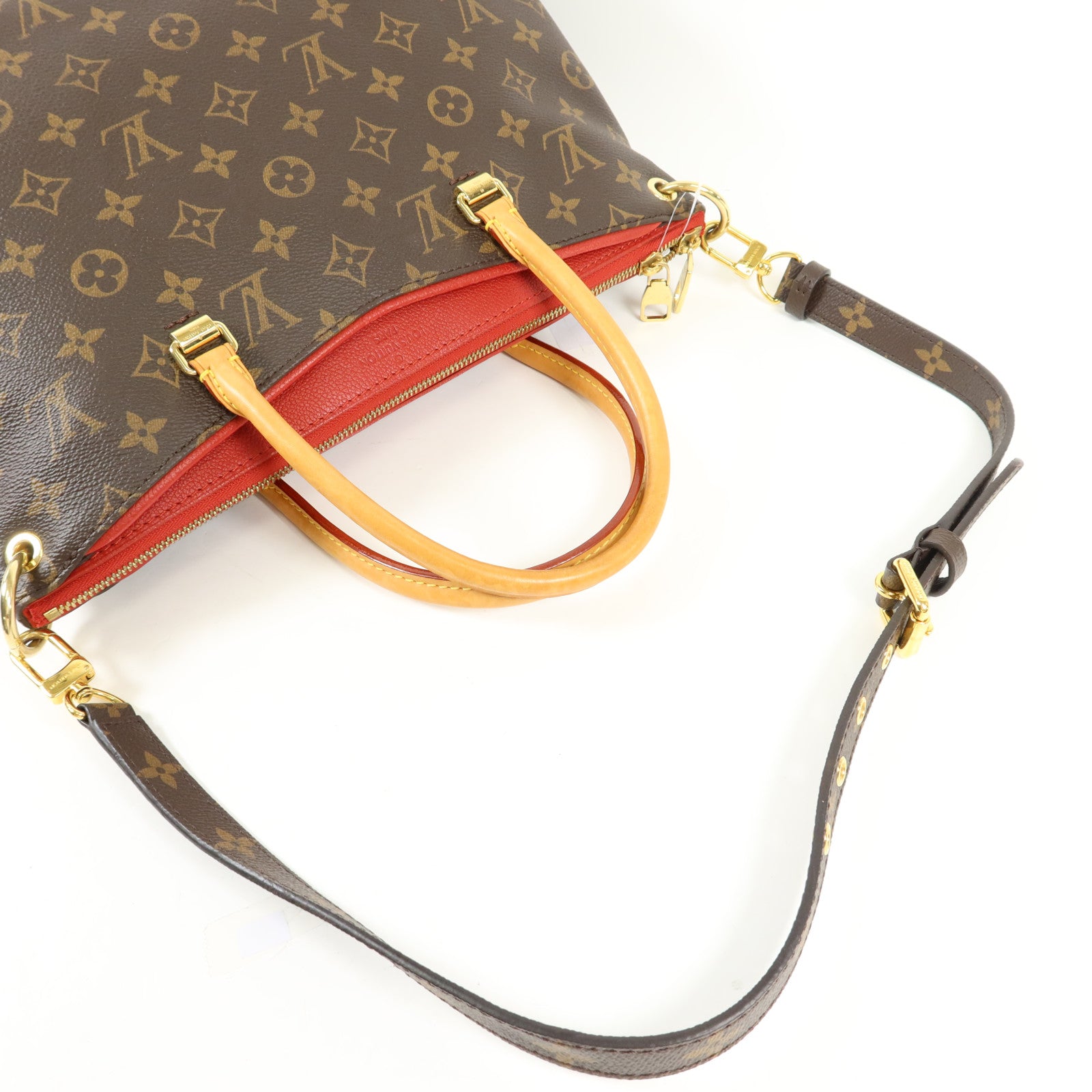 LOUIS VUITTON 【激減優惠】Monogram Pallas金扣手挽肩背兩用袋棕色/紅色