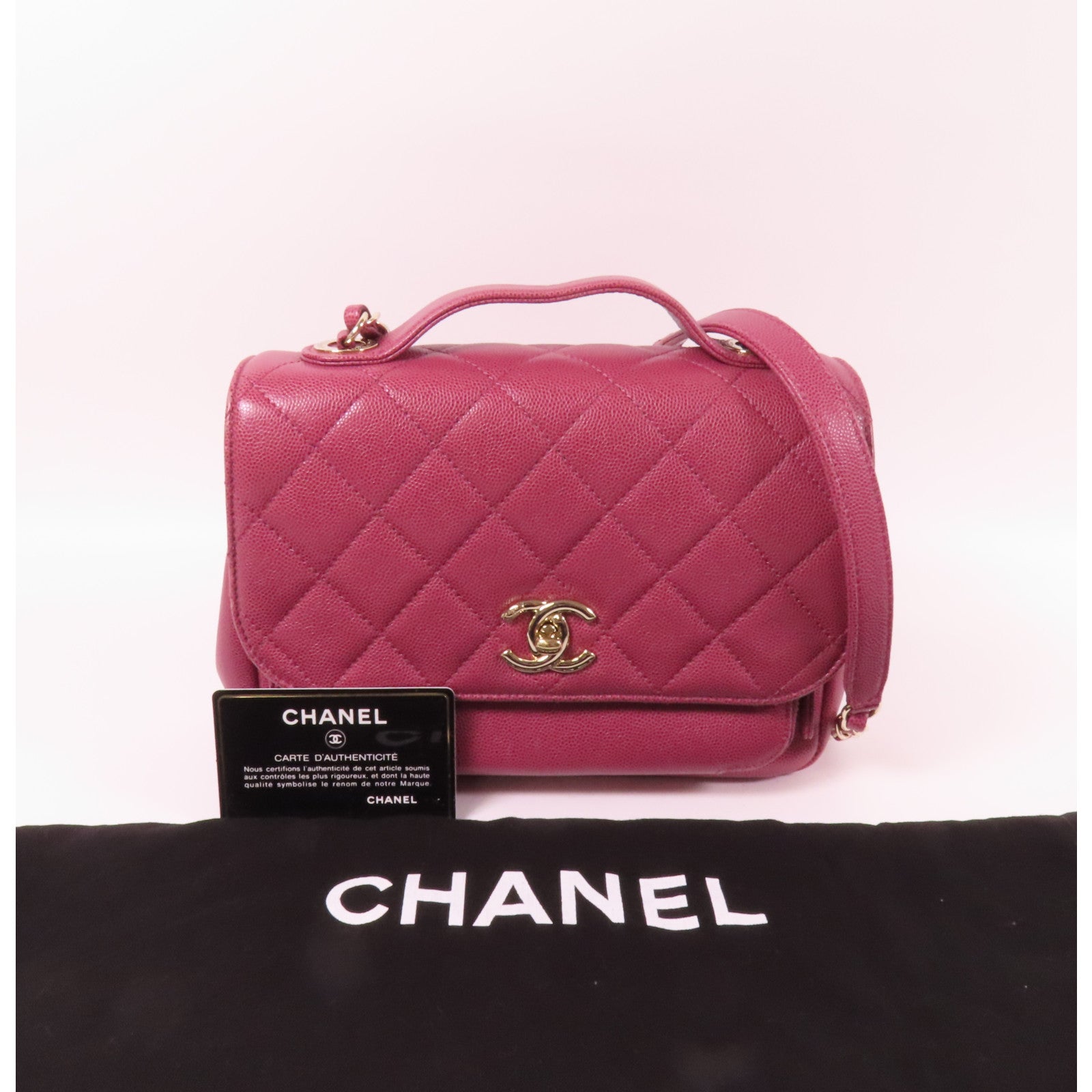 CHANEL 牛皮皮革Business Affinity金扣鏈帶手挽肩背兩用袋