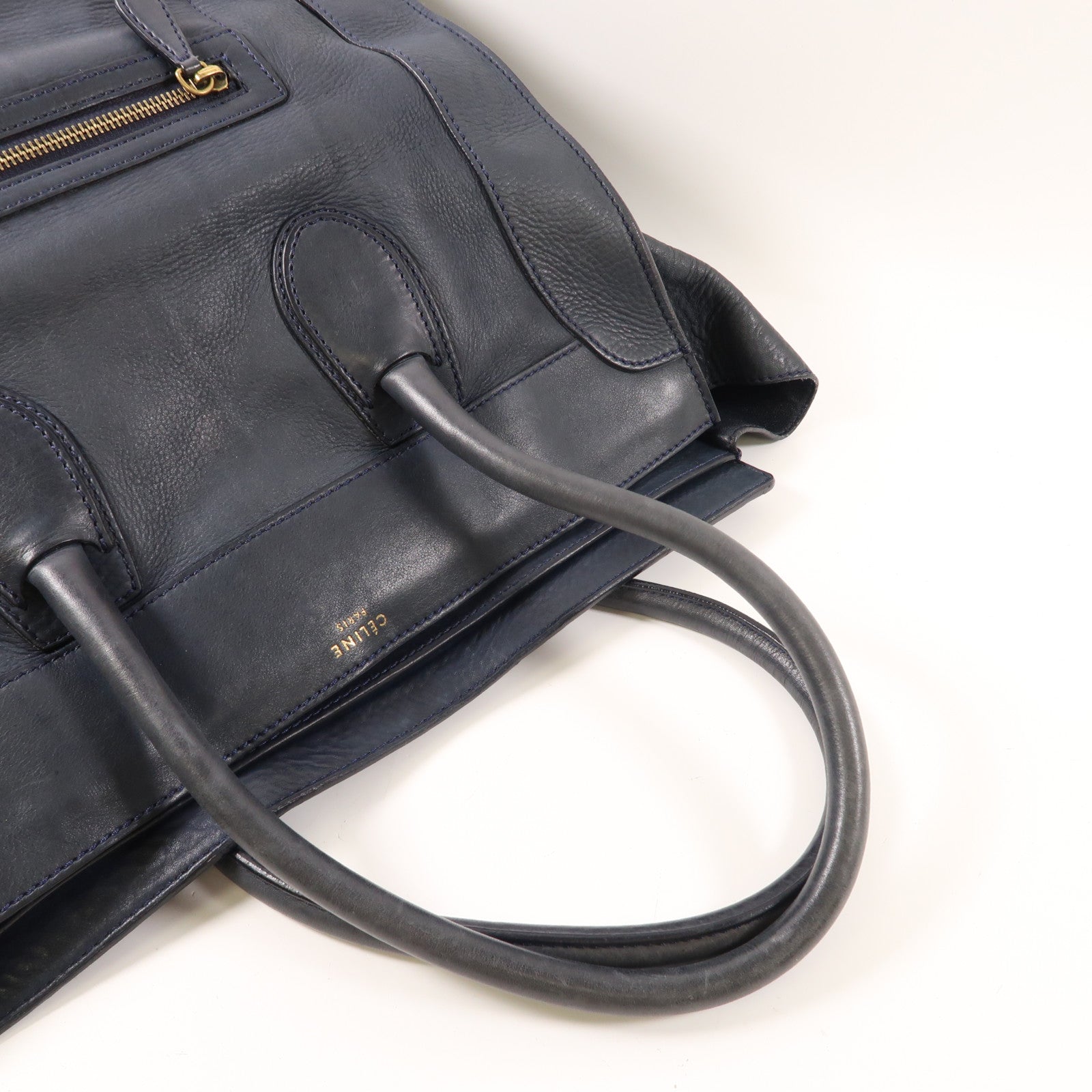 CELINE 牛皮皮革Luggage金扣手挽袋深藍色