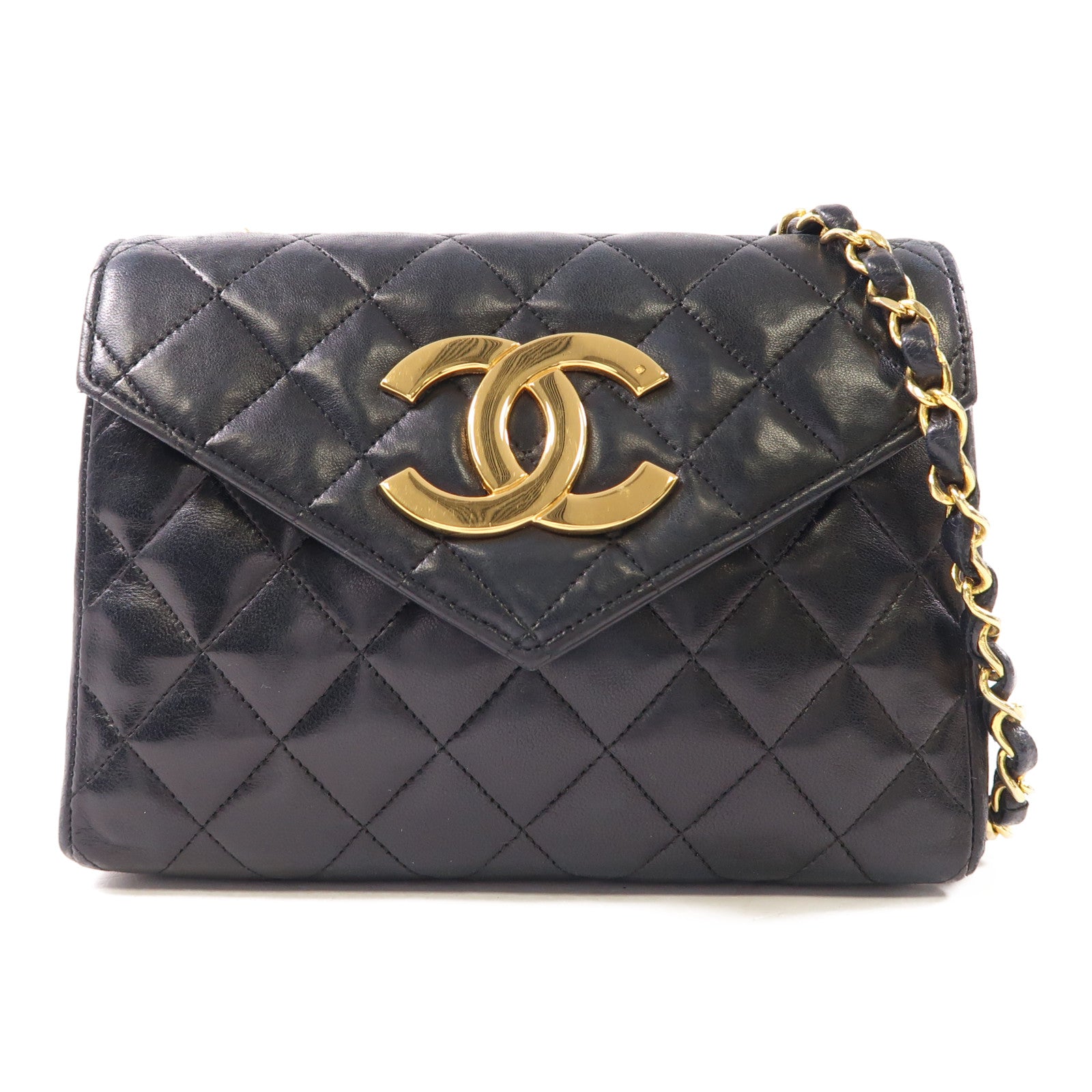 CHANEL CC GHW Chain Shoulder Bag Lambskin Leather Black
