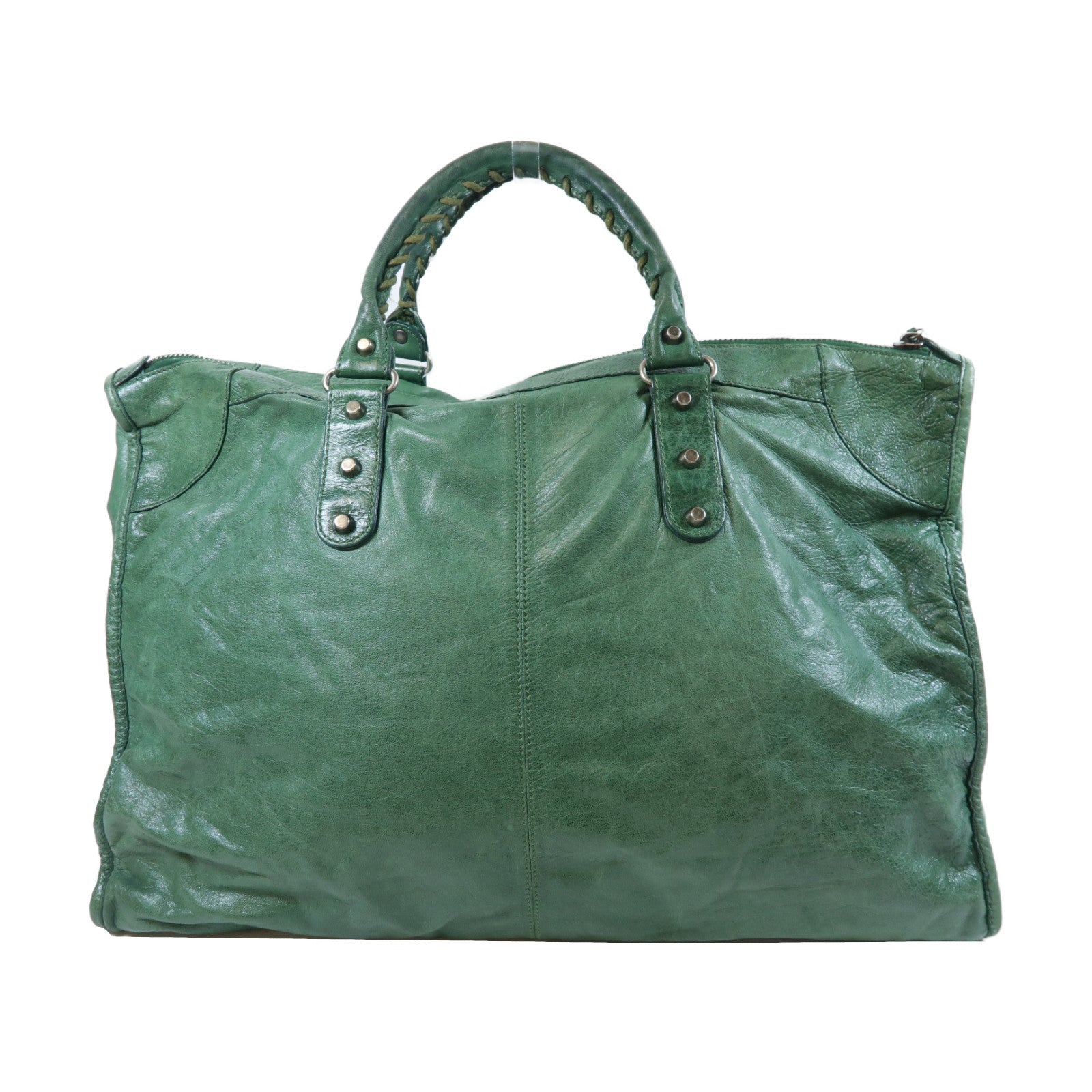 BALENCIAGA 牛皮皮革Weekender銀扣手挽袋綠色