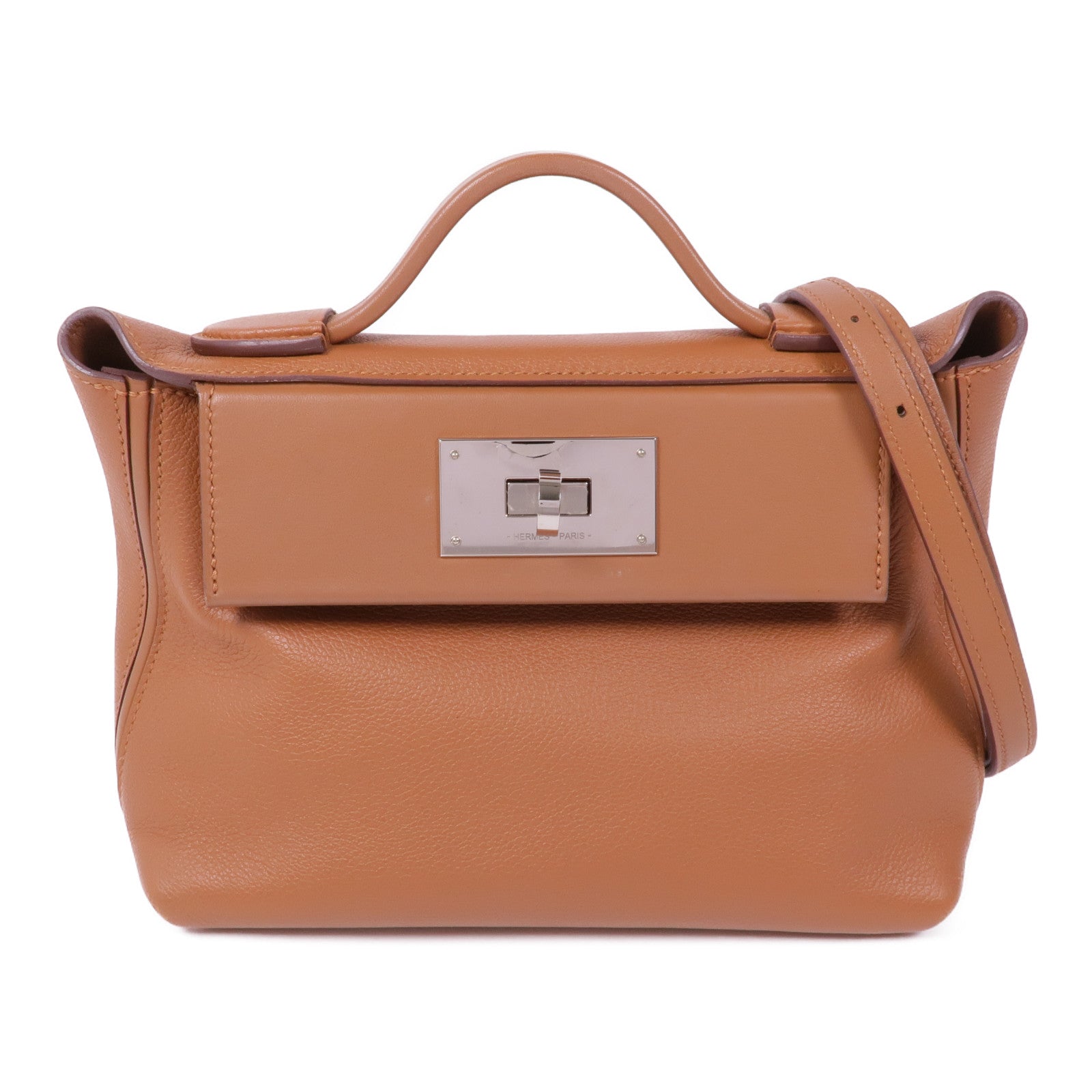 HERMES Evercolor皮革24/24 Mini銀扣手挽肩背兩用袋Gold