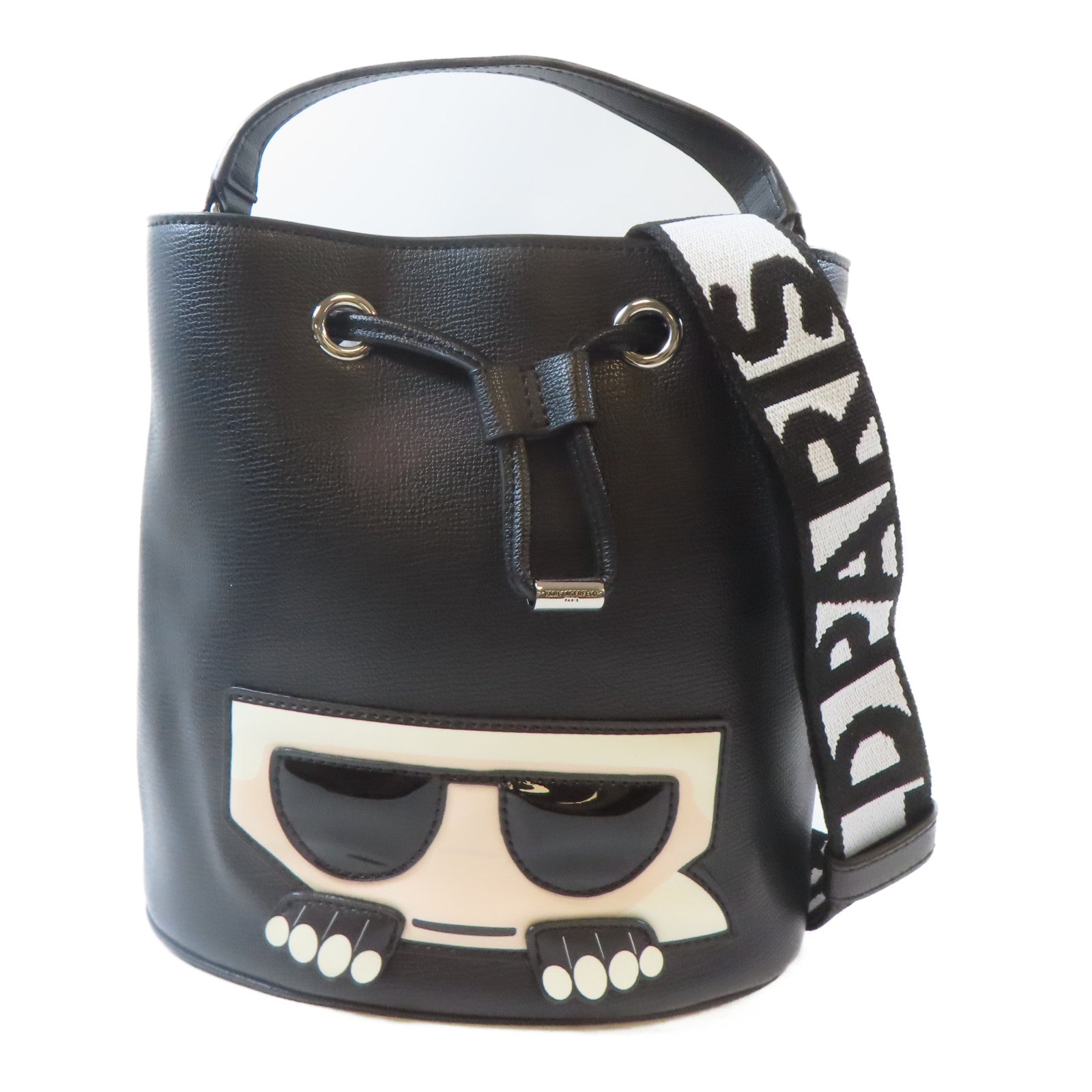 KARL LAGERFELD 牛皮皮革Karl Lagerfeld 2 Way Bucket Bag銀扣手挽肩背兩用袋黑色
