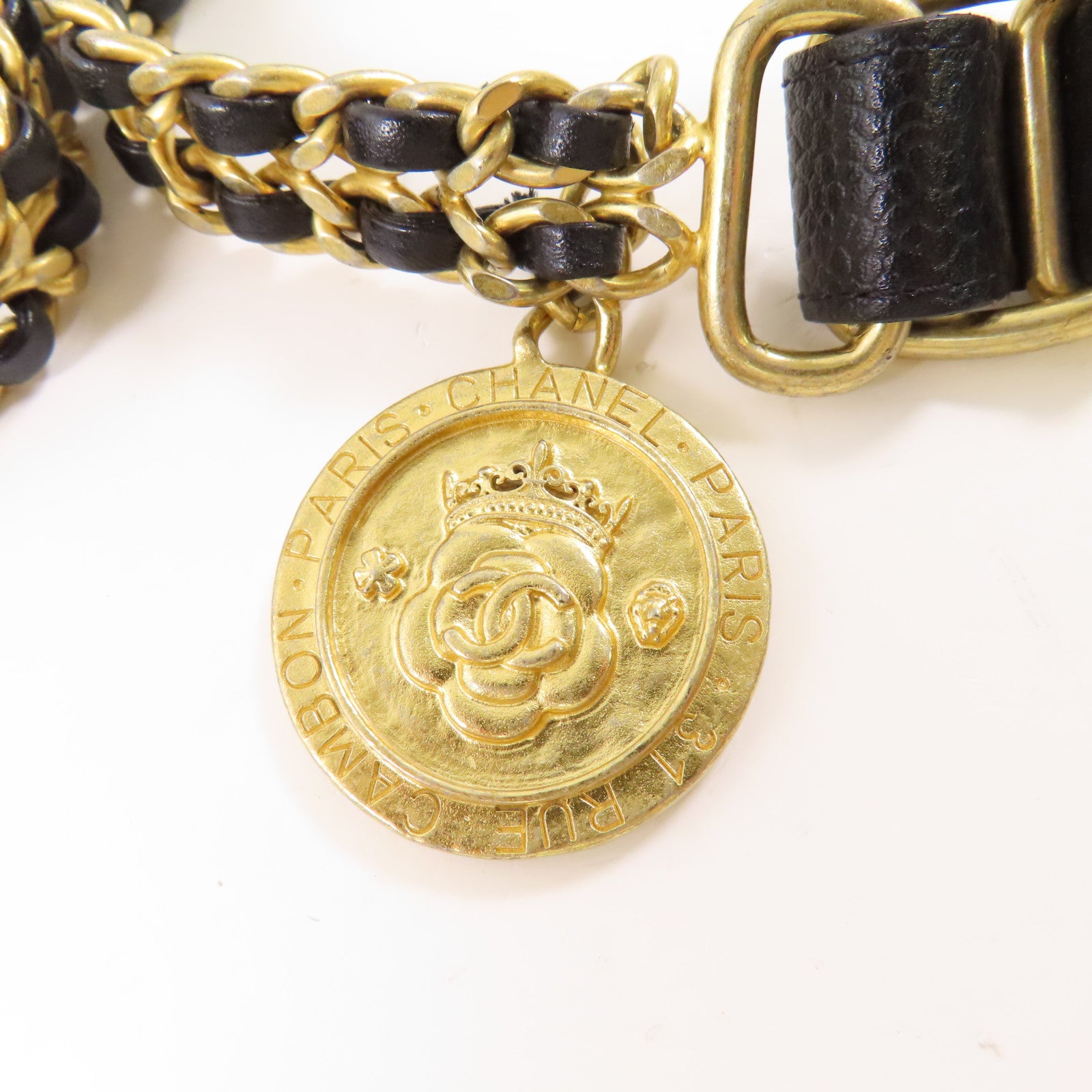 CHANEL 牛皮皮革Chain Shoulder金扣鏈帶肩背袋