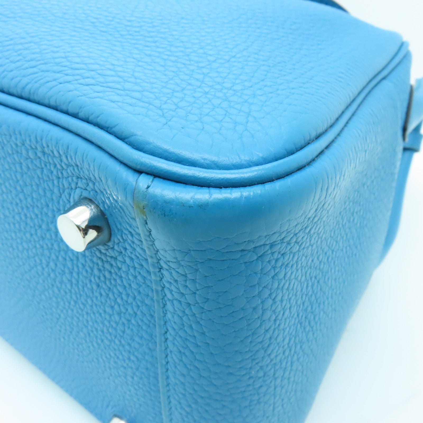HERMES 【清倉大減價】Clemence皮革Lindy 26銀扣手挽肩背兩用袋Turquoise綠松石色