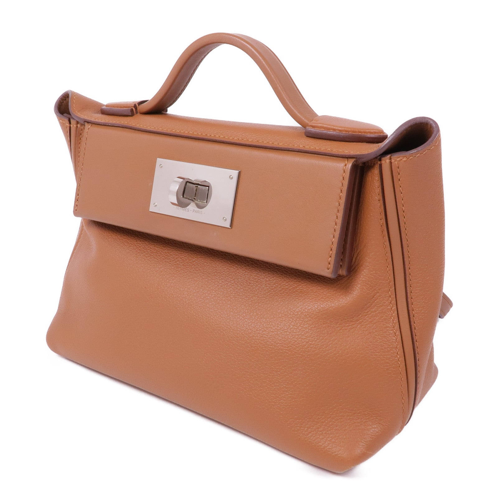 HERMES Evercolor皮革24/24 Mini銀扣手挽肩背兩用袋Gold