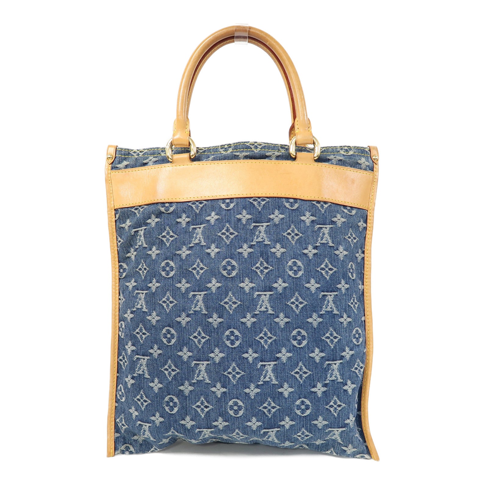 LOUIS VUITTON Monogram Denim Flat Shopper金扣手挽袋藍色