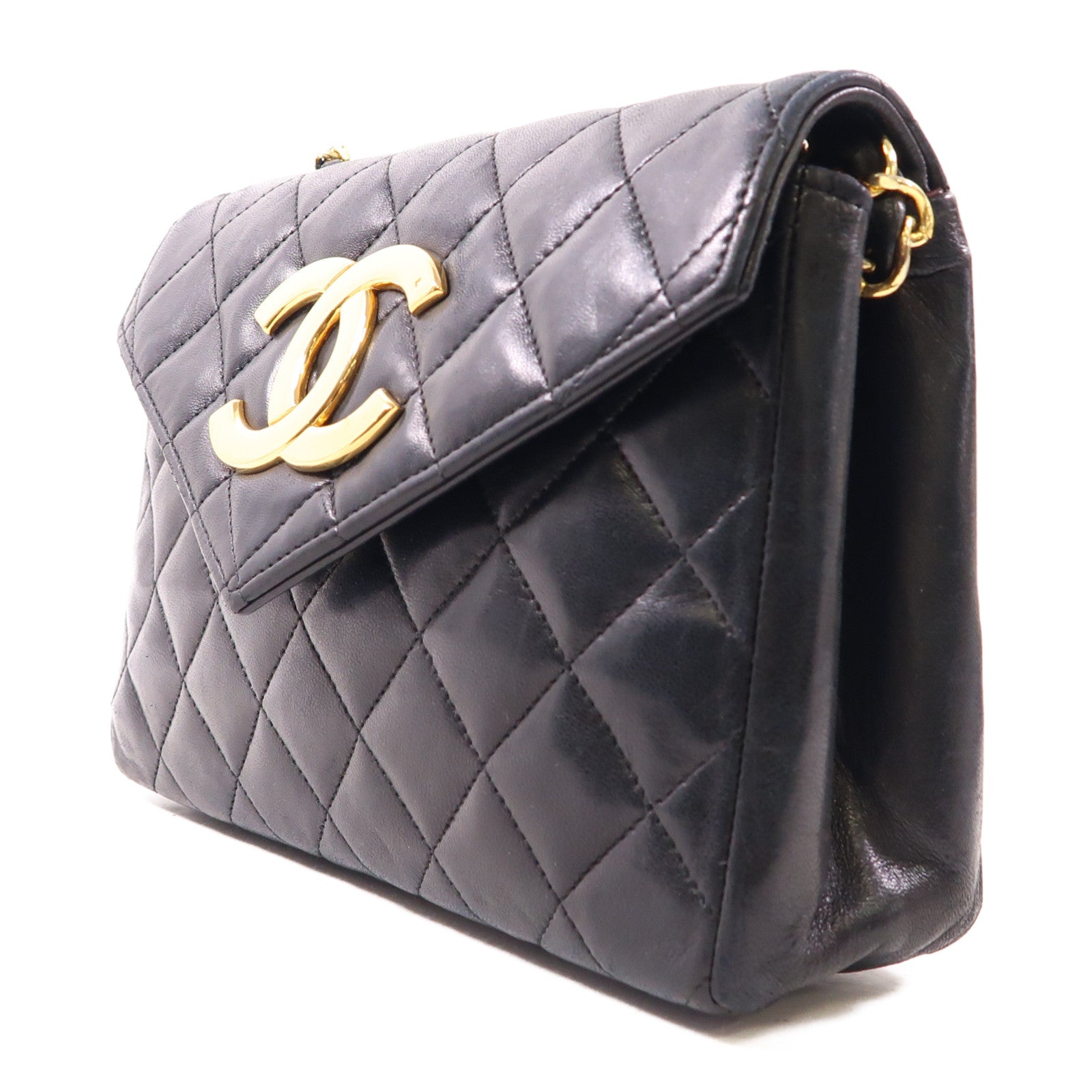 CHANEL CC GHW Chain Shoulder Bag Lambskin Leather Black
