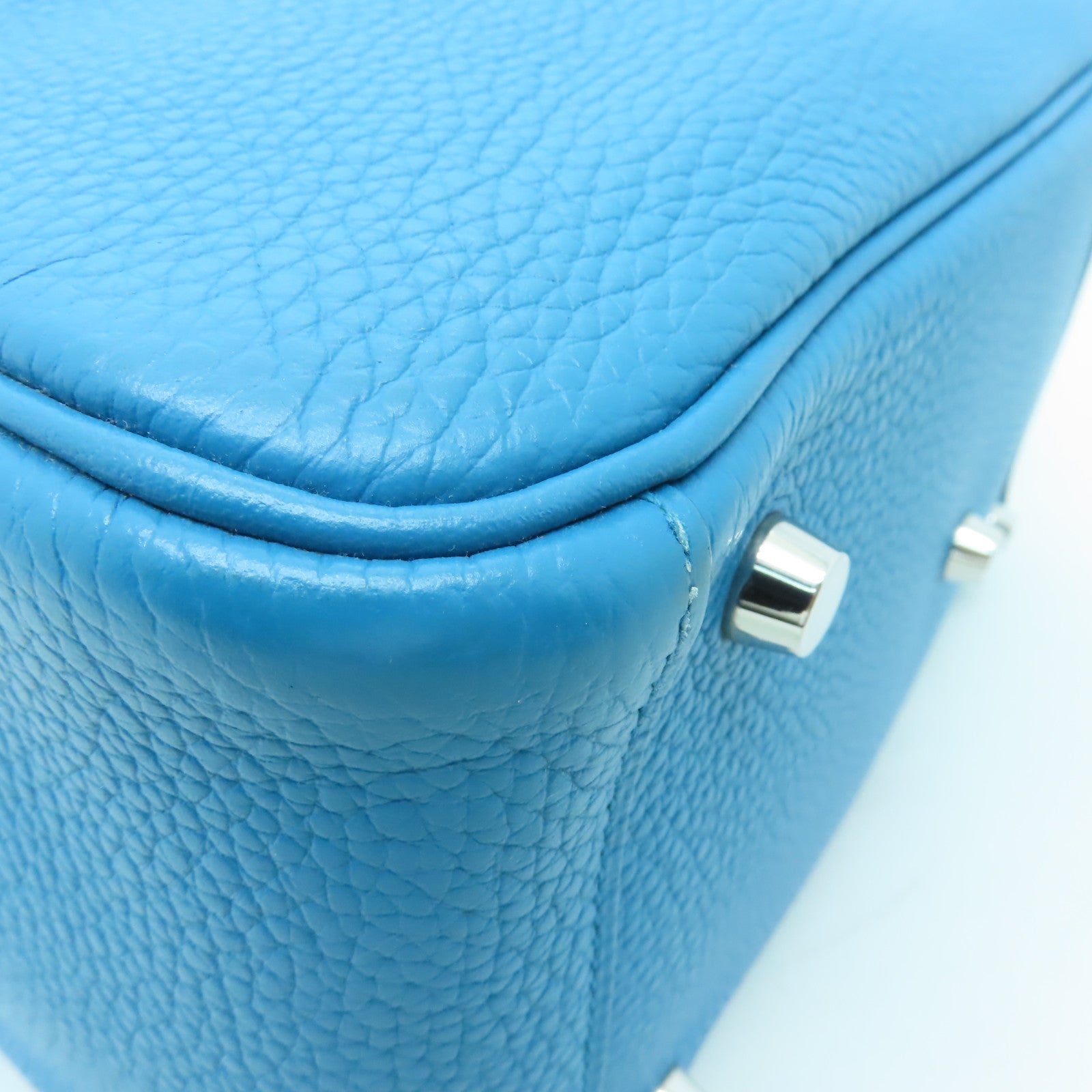 HERMES 【清倉大減價】Clemence皮革Lindy 26銀扣手挽肩背兩用袋Turquoise綠松石色