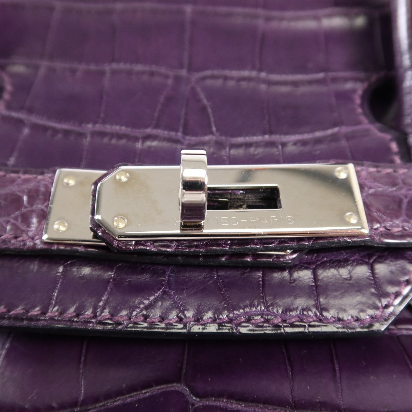 HERMES 鱷魚皮革Birkin 30銀扣手挽袋Amethyst