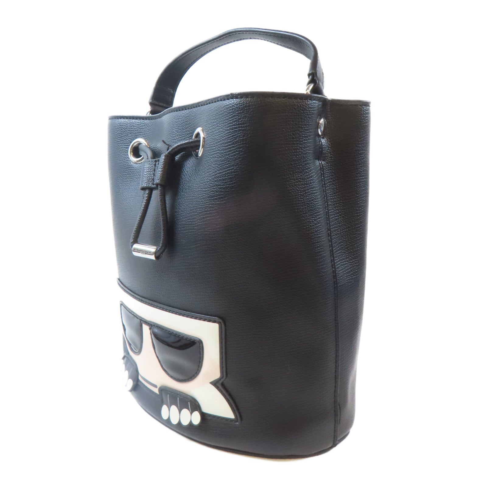 KARL LAGERFELD 牛皮皮革Karl Lagerfeld 2 Way Bucket Bag銀扣手挽肩背兩用袋黑色