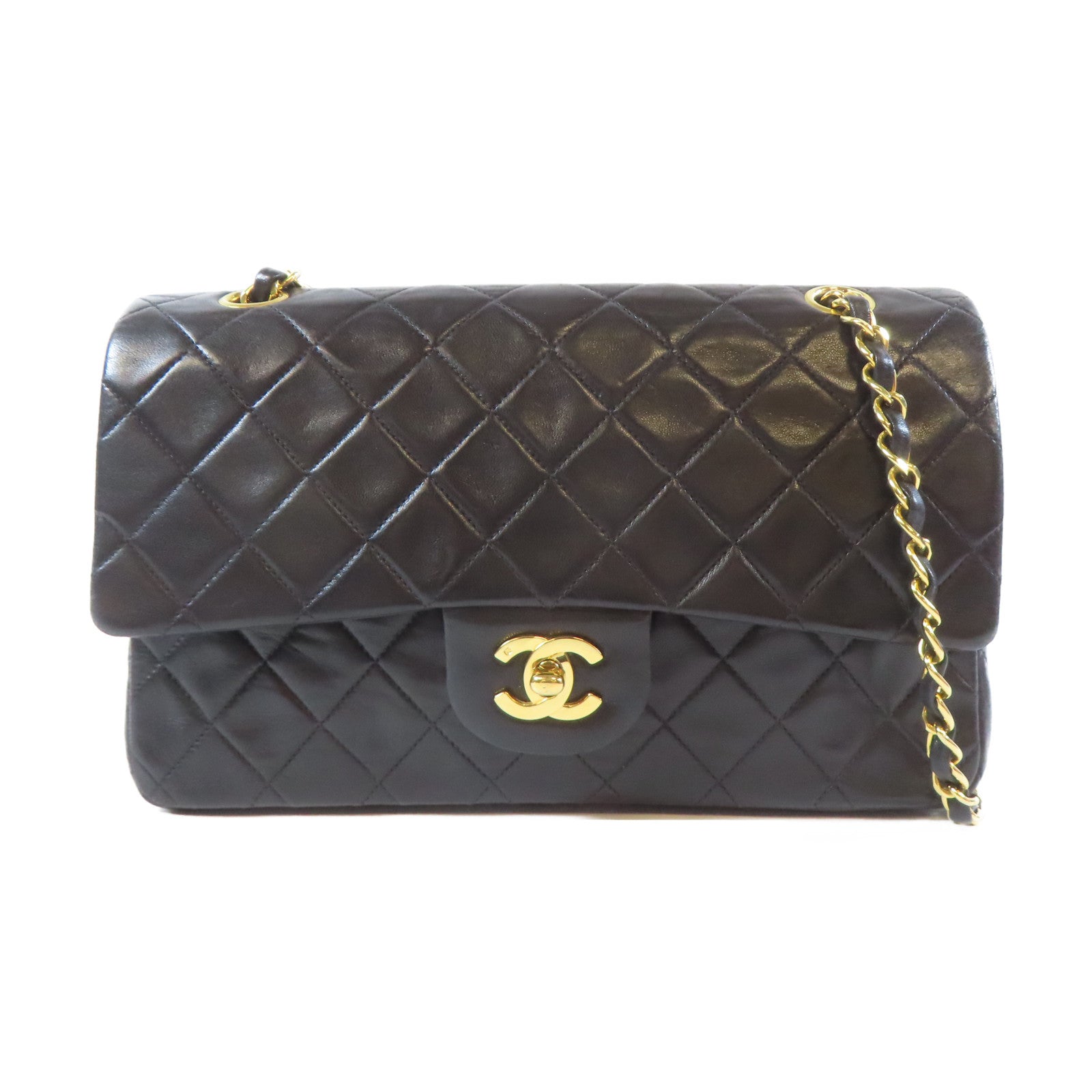 CHANEL 菱格羊皮皮革Vintage Classic 25金扣鏈帶肩背袋黑色