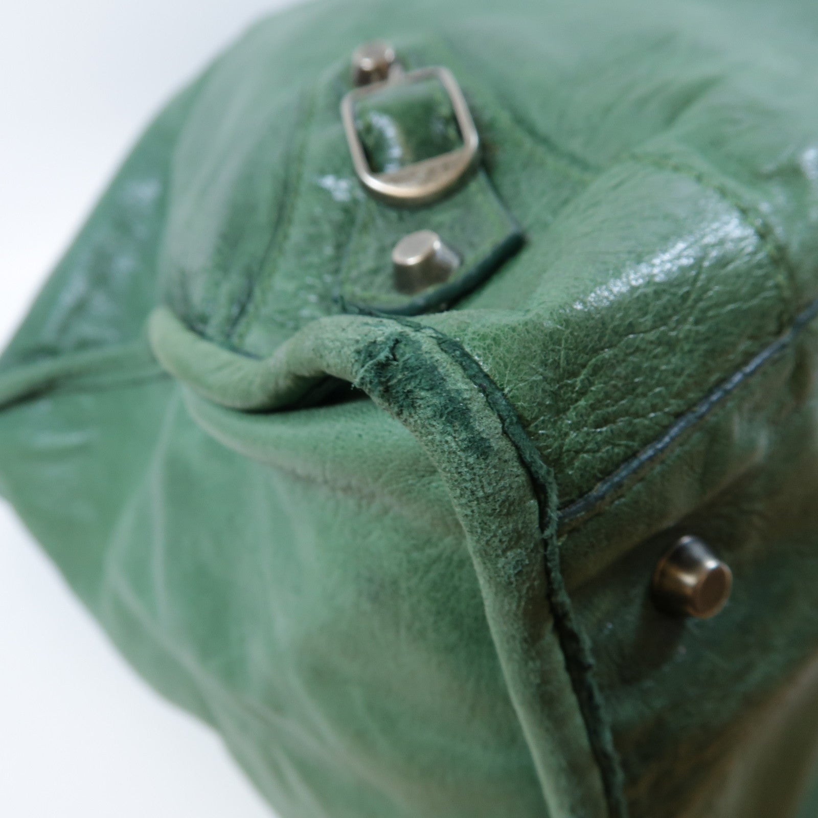 BALENCIAGA 牛皮皮革Weekender銀扣手挽袋綠色