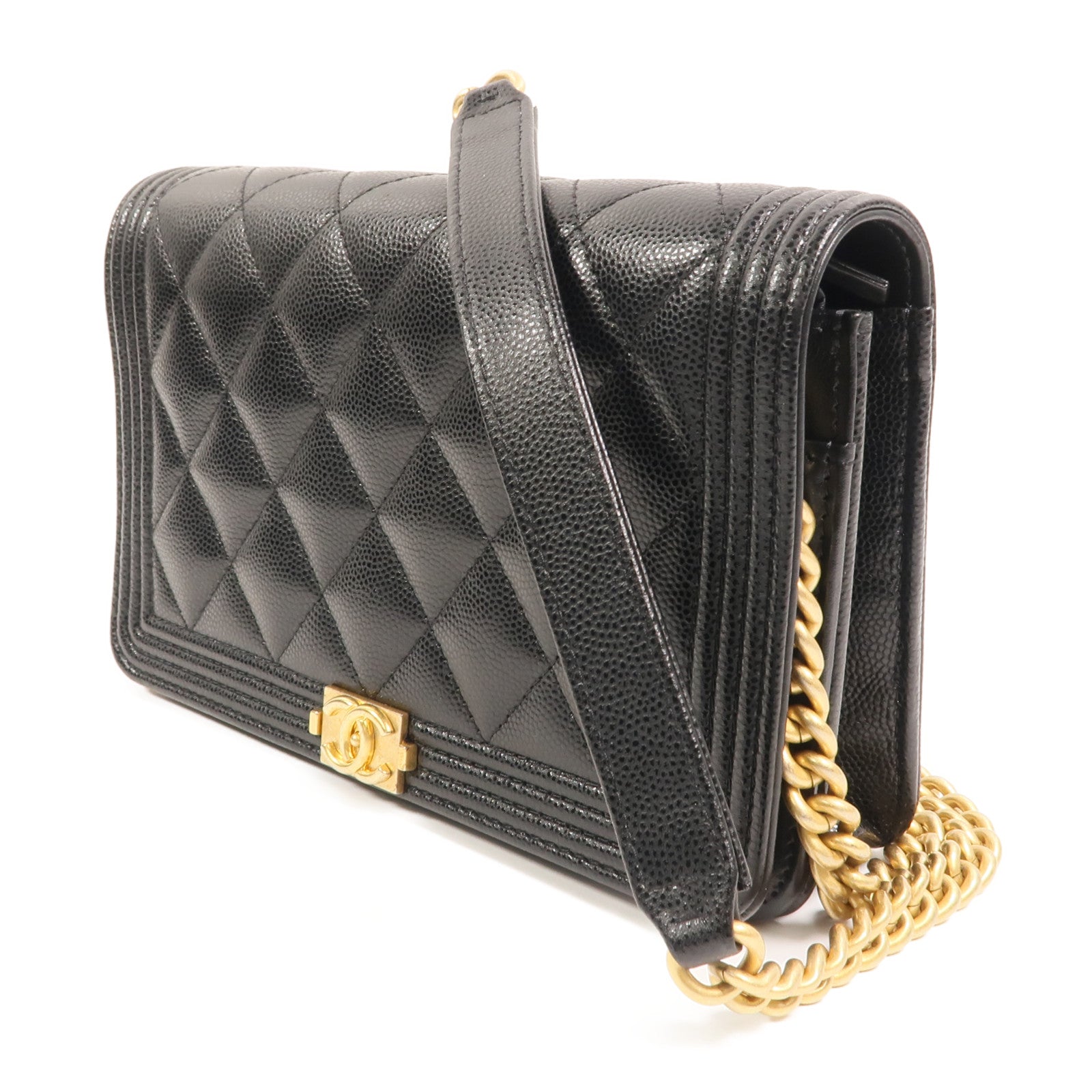 CHANEL 牛皮皮革Boy Wallet On Chain鏈帶肩背袋