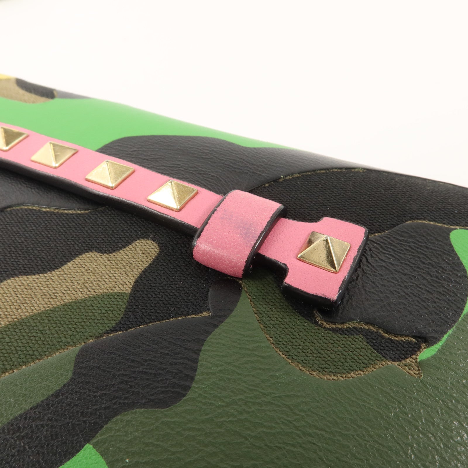 Valentino 帆布/牛皮皮革Camouflage Rockstud Wristlet Clutch手拿包