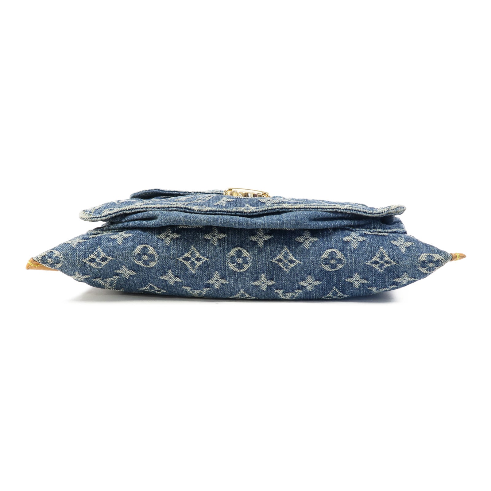 LOUIS VUITTON Monogram Denim Flat Shopper金扣手挽袋藍色