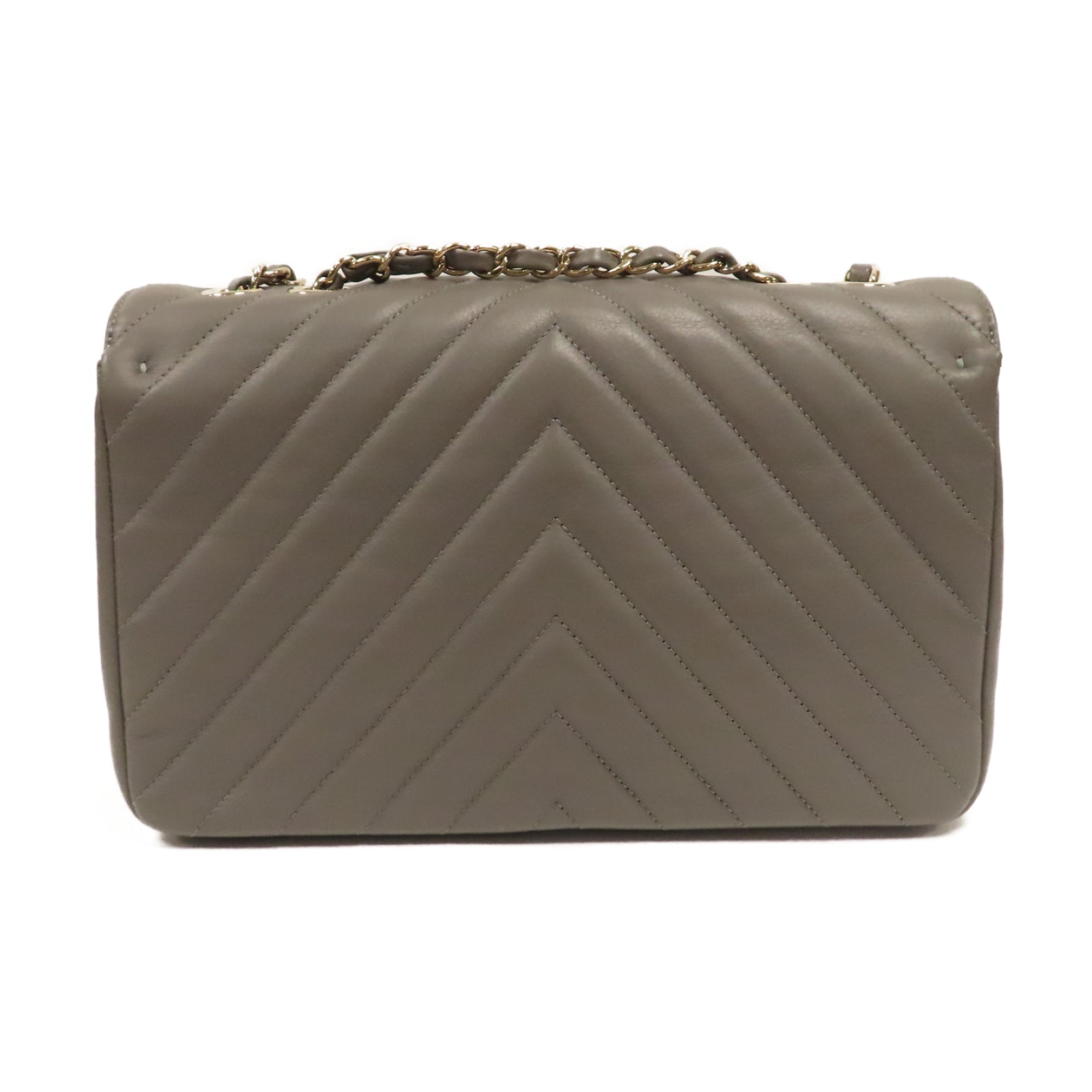 CHANEL 【激減優惠】斜紋牛皮皮革Statement Flap金扣鏈帶肩背袋灰色