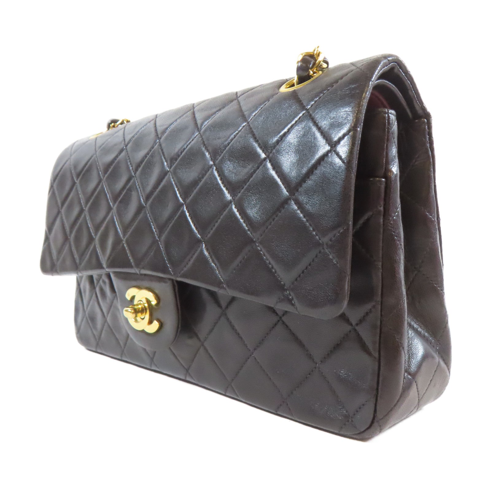 CHANEL 菱格羊皮皮革Vintage Classic 25金扣鏈帶肩背袋黑色