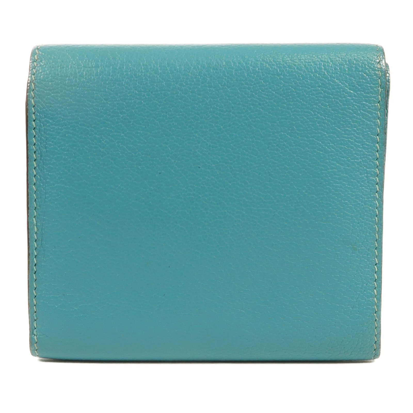 HERMES Chevre皮革Buckle Wallet銀扣錢包Bleu Paon