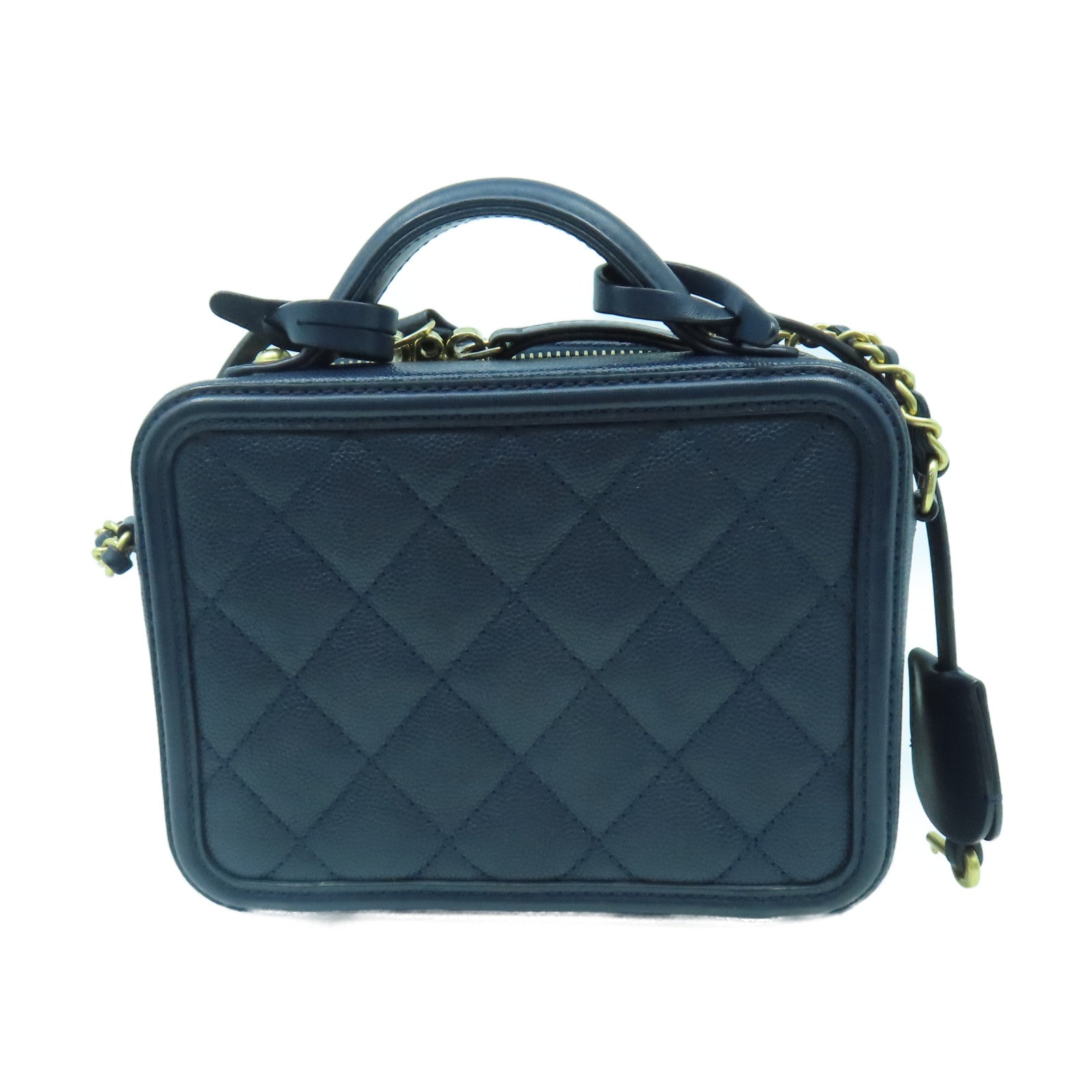 CHANEL **【激減優惠】菱格牛皮皮革Vanity Case金扣手挽肩背兩用袋藍色