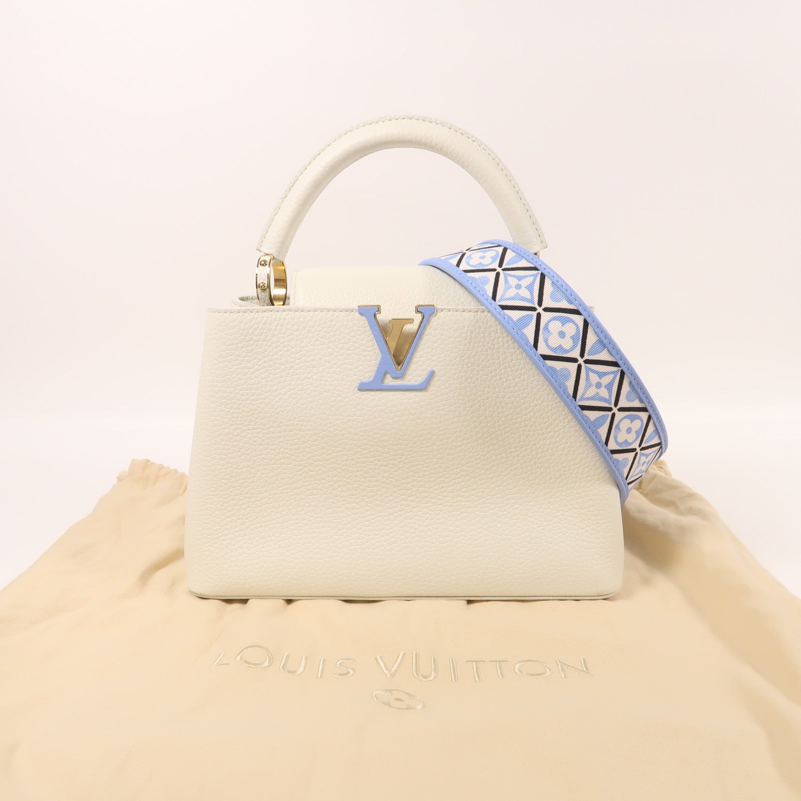 LOUIS VUITTON Taurillon Capucines BB金扣手挽肩背兩用袋