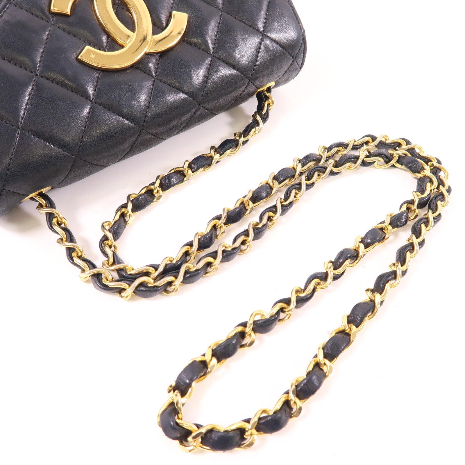 CHANEL CC GHW Chain Shoulder Bag Lambskin Leather Black