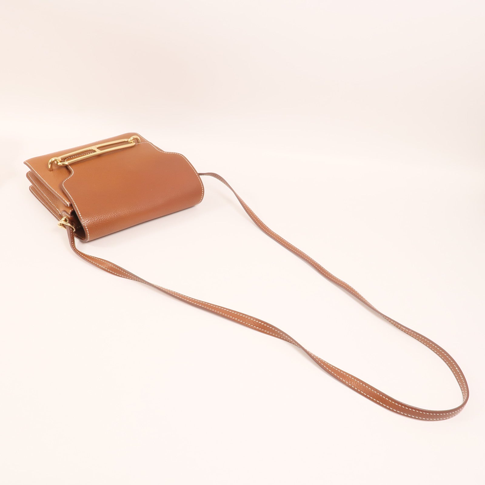 HERMES Barenia皮革Mini Roulis金扣肩背袋Gold