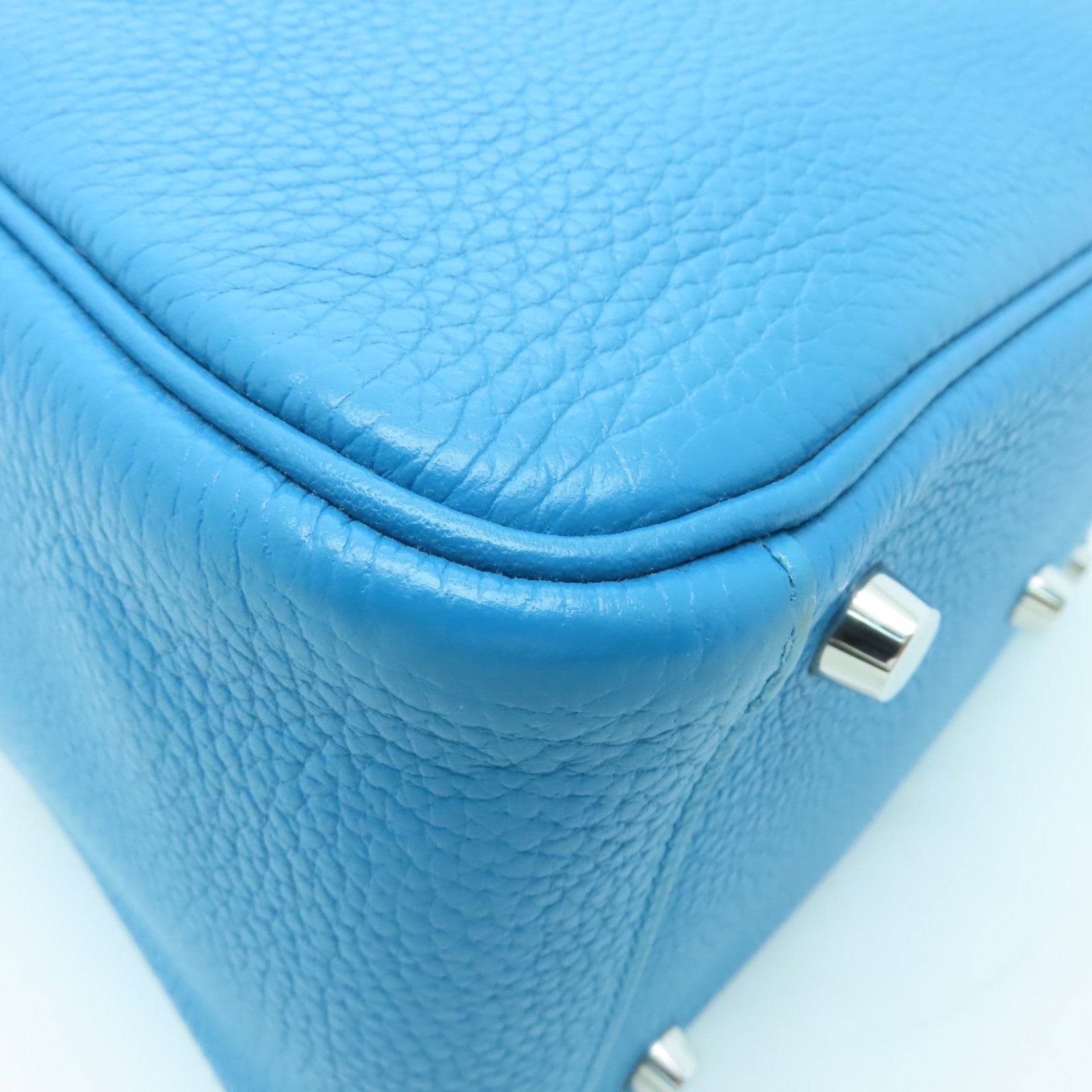 HERMES 【清倉大減價】Clemence皮革Lindy 26銀扣手挽肩背兩用袋Turquoise綠松石色