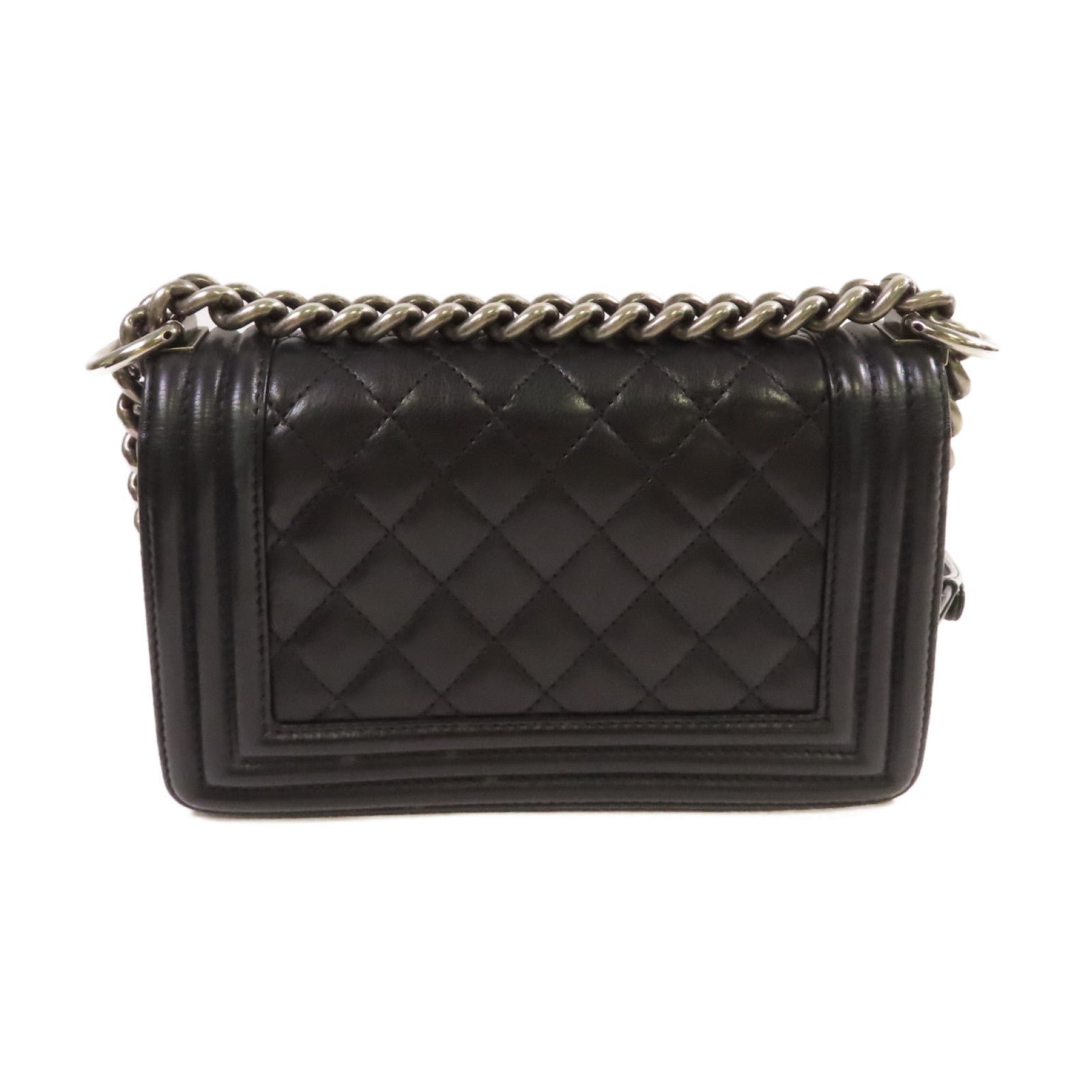 CHANEL 菱格牛皮皮革Boy Chanel 20 Chain Shoulder Bag銀扣鏈帶肩背袋黑色