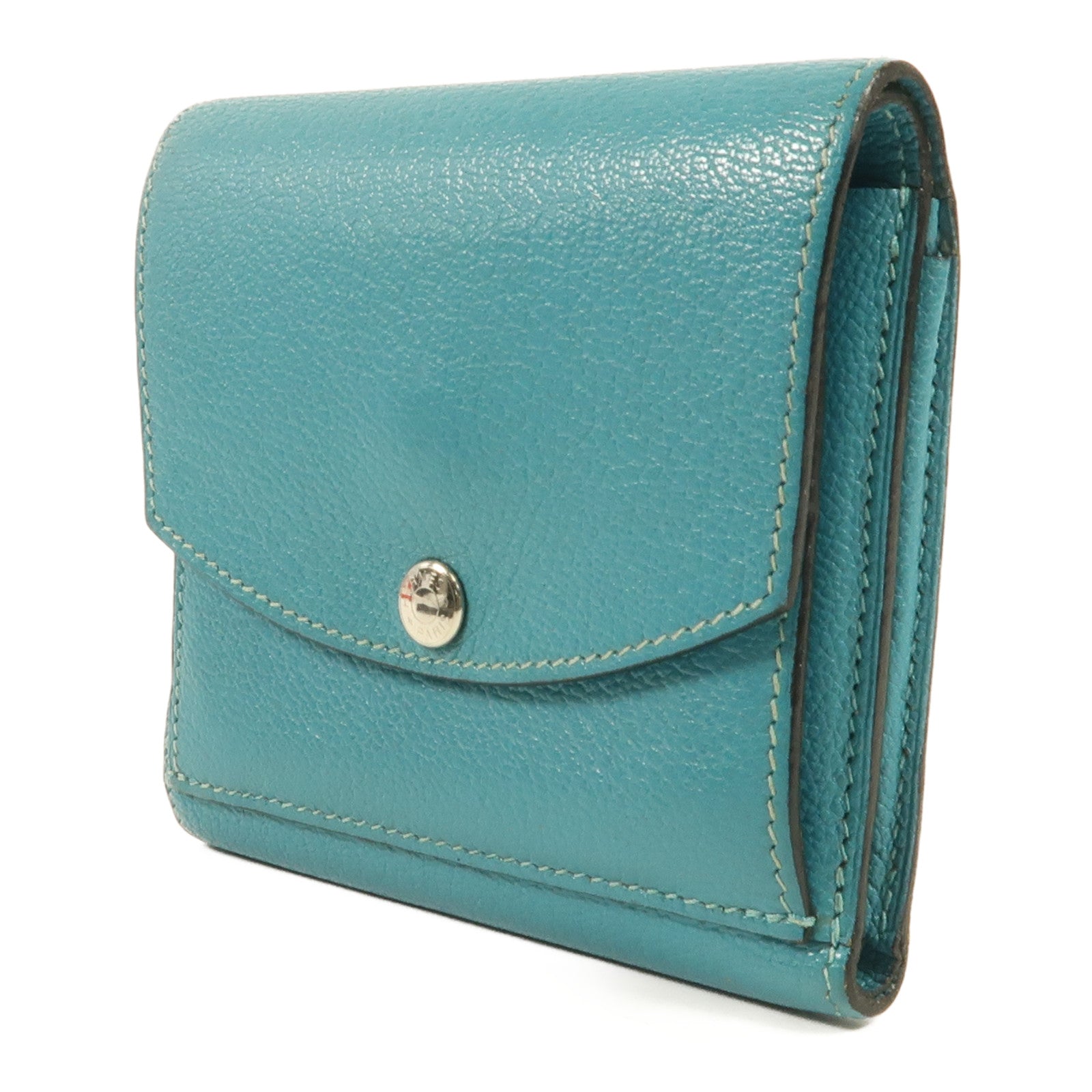 HERMES Chevre皮革Buckle Wallet銀扣錢包Bleu Paon