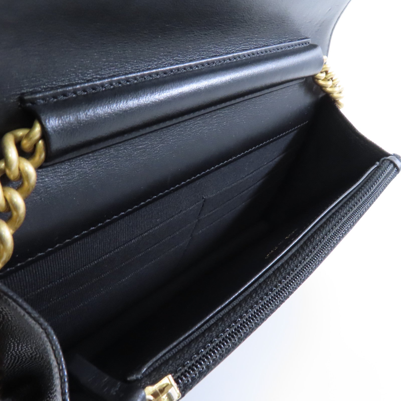 CHANEL 菱格Caviar皮革Boy Wallet On Chain金扣鏈帶肩背袋黑色