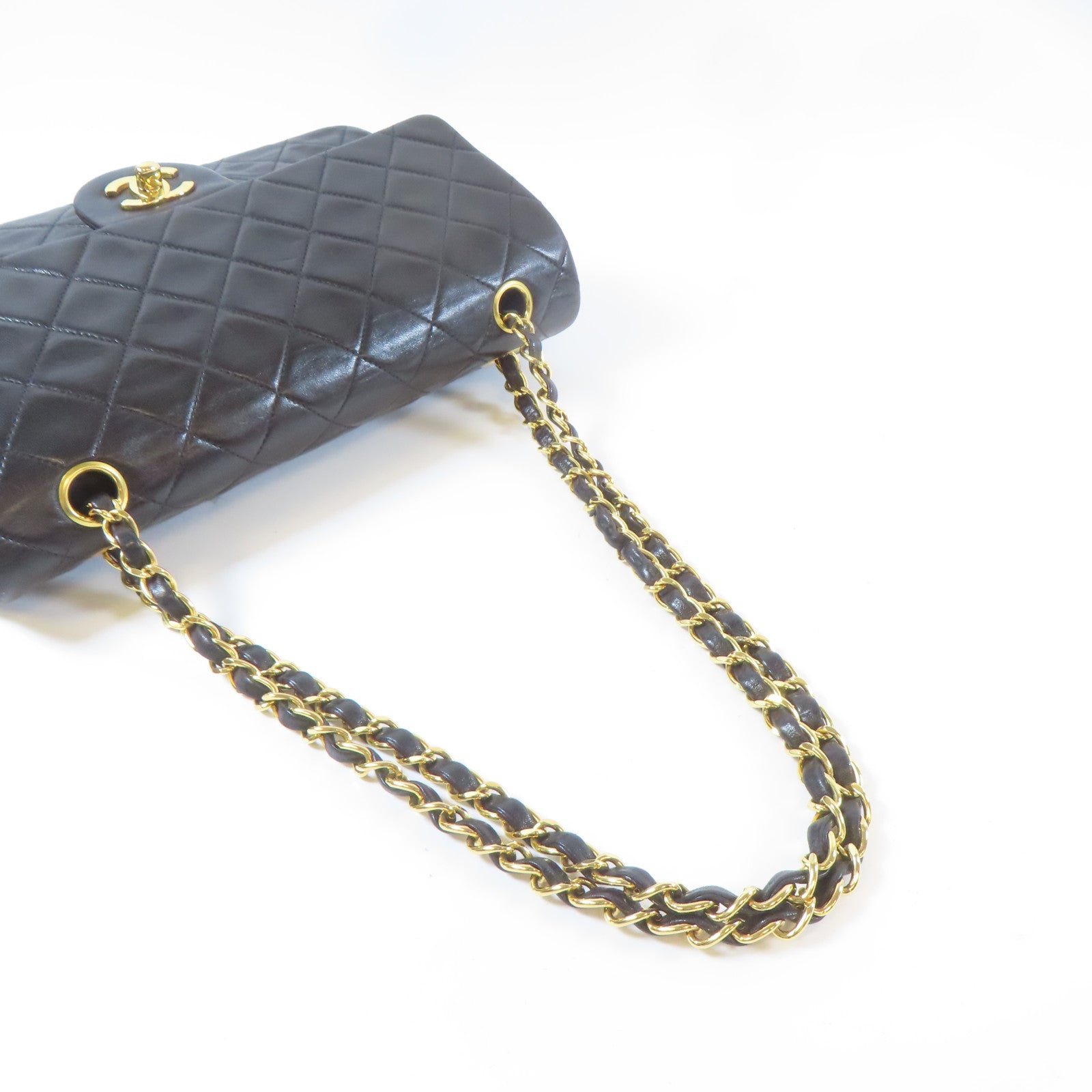 CHANEL 菱格羊皮皮革Vintage Classic 25金扣鏈帶肩背袋黑色