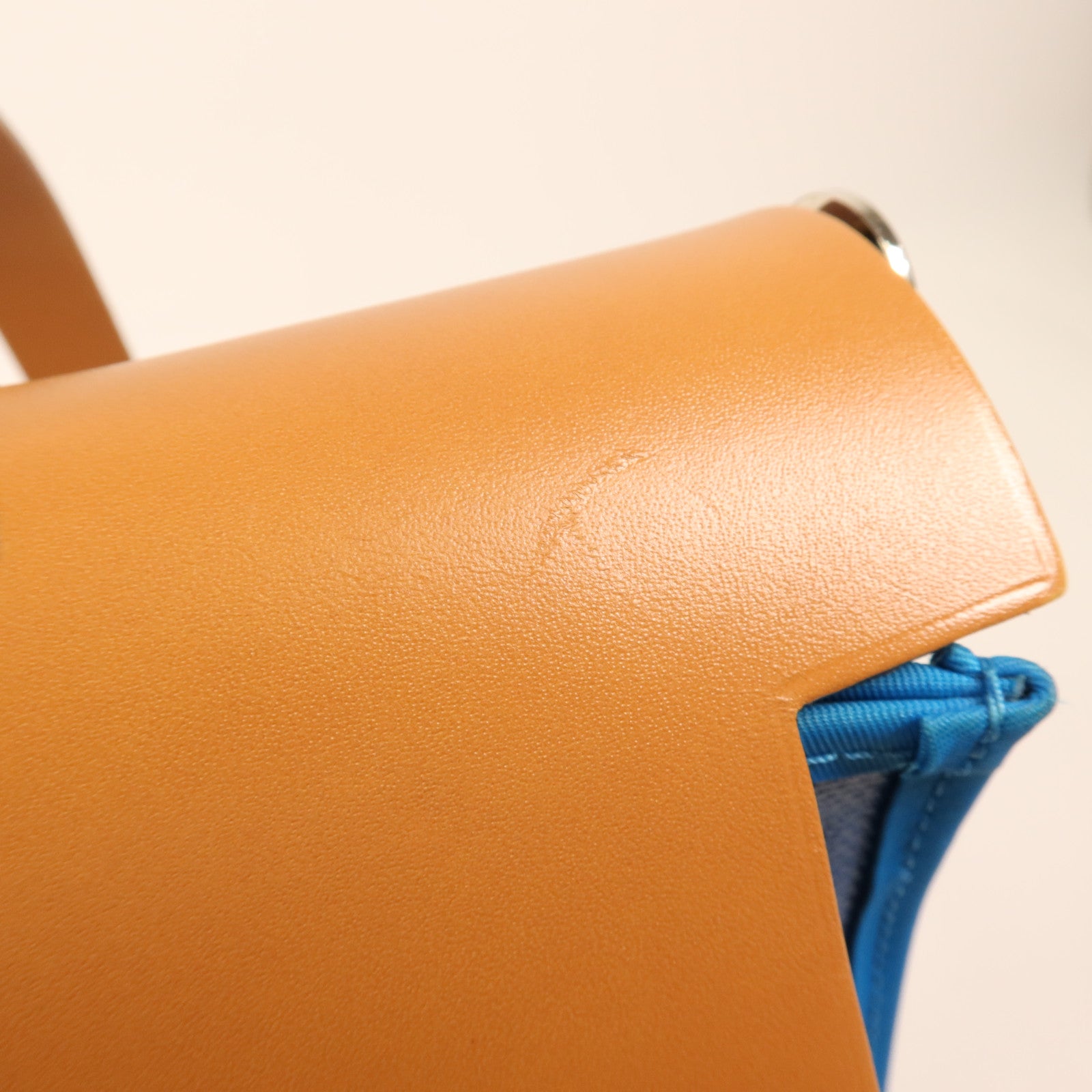 HERMES 塗層帆布Herbag PM銀扣手挽肩背兩用袋Bleu Izmir