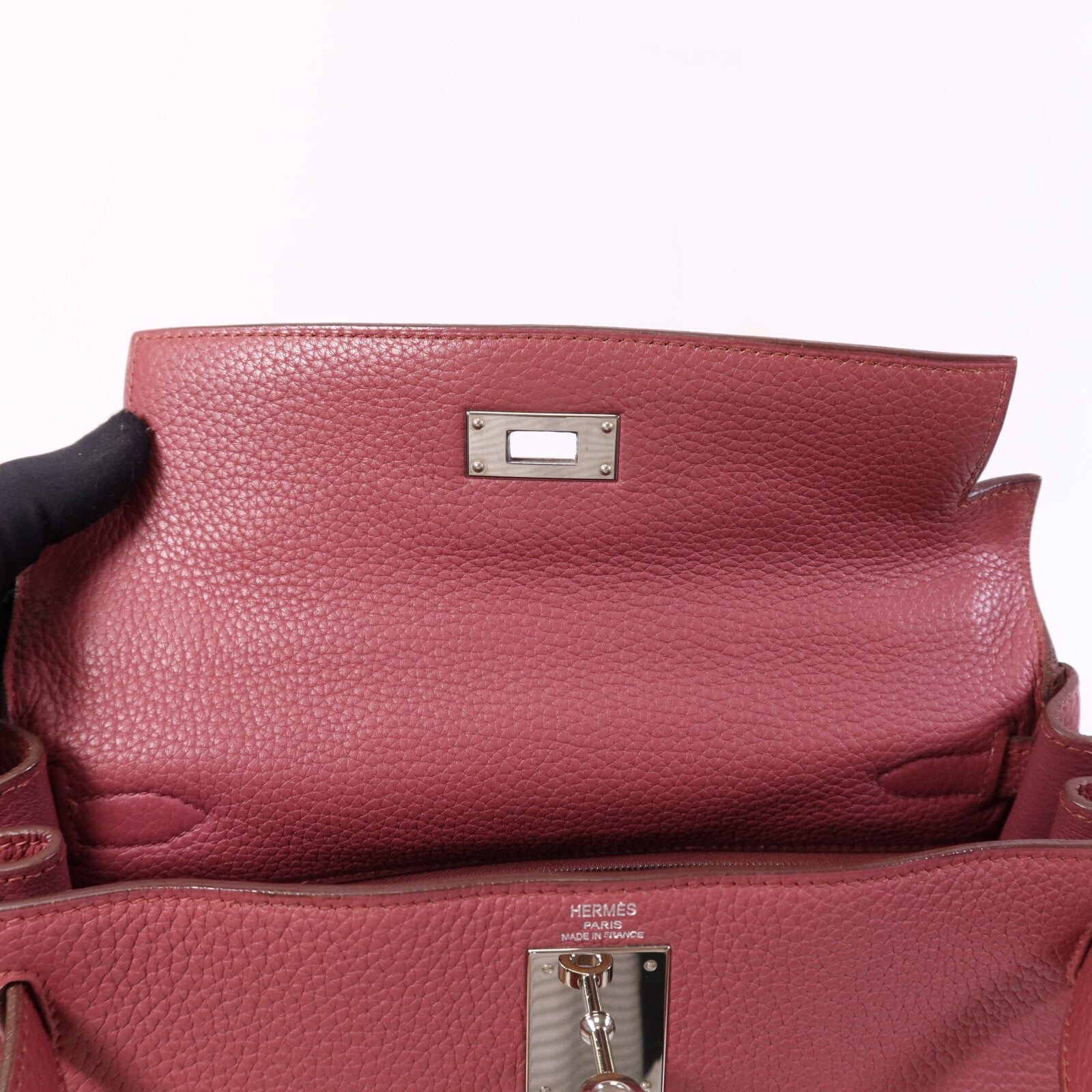 HERMES Togo皮革Kelly 28銀扣手挽肩背兩用袋Bois de Rose